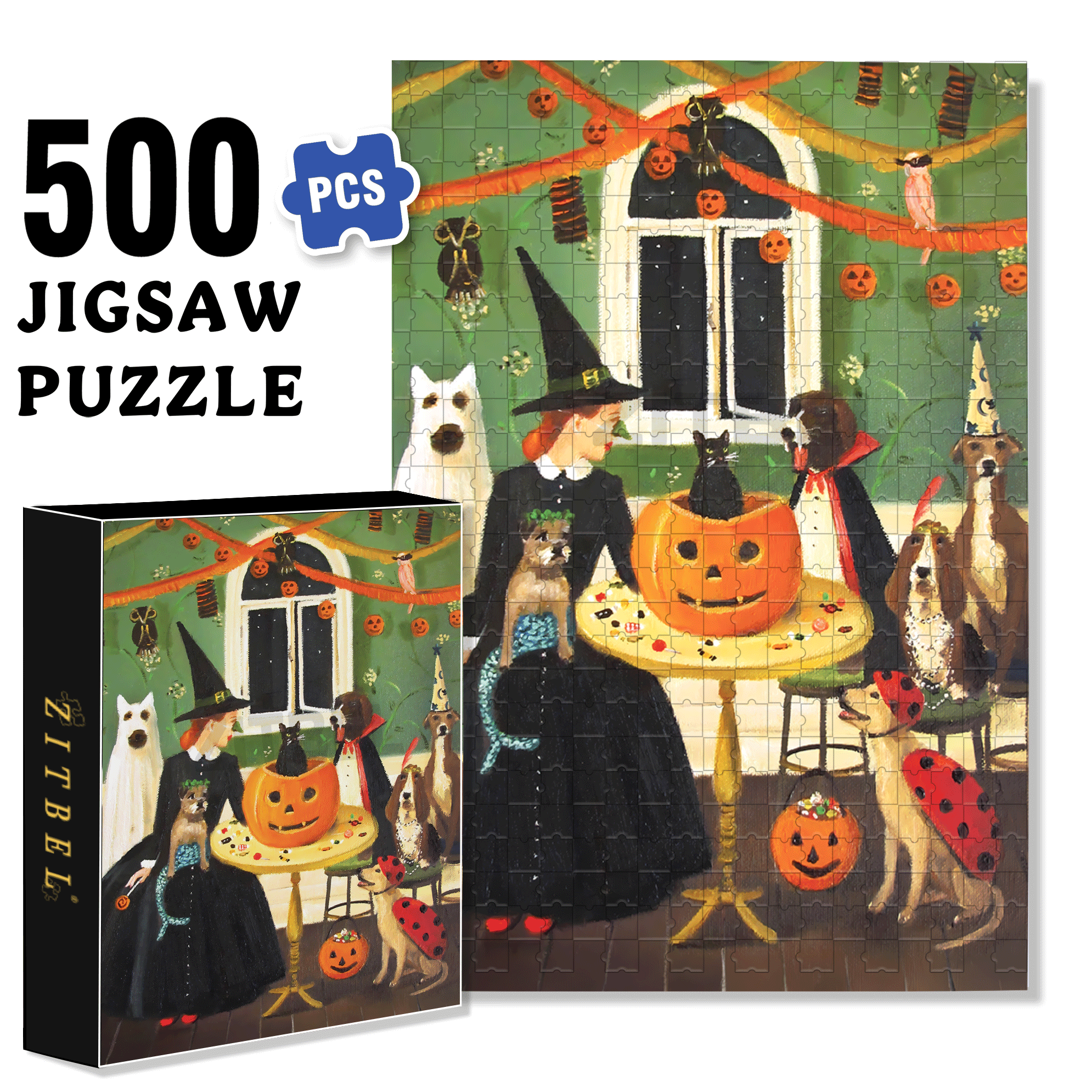 Tricks & Treats 500pcs/1000pcs Jigsaw Puzzle, Scratch-Resistant, Interactive Family Game & Brain-Boosting DIY Decor, Perfect for Halloween, Christmas & New Year Gifts, Family Puzzle Game