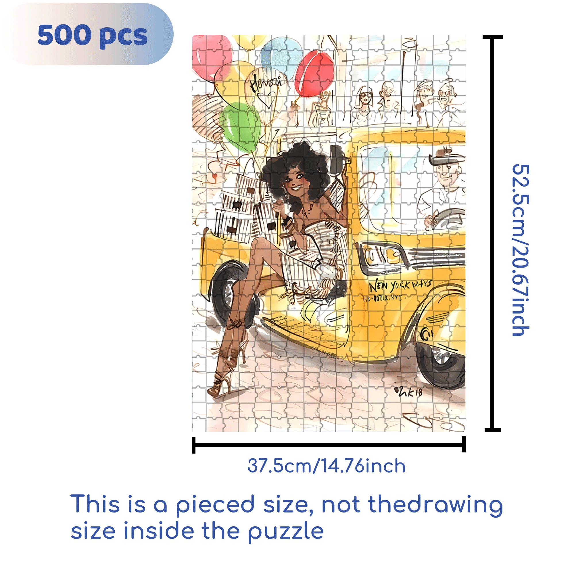 Yellow Taxi 500pcs/1000pcs Jigsaw Puzzle, Scratch-Resistant, Interactive Family Game & Brain-Boosting DIY Decor, Perfect for Halloween, Christmas & New Year Gifts, Family Puzzle Game