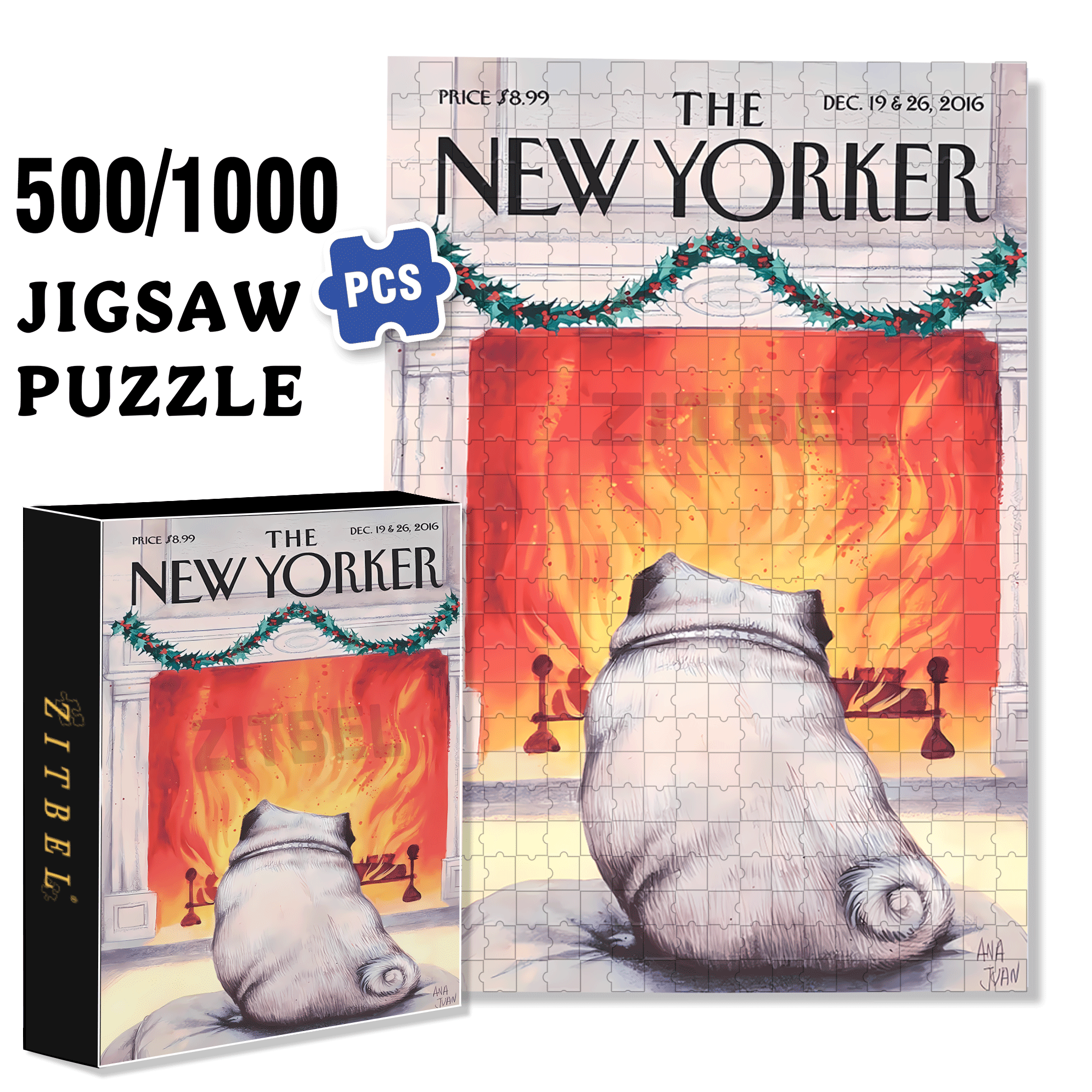 Yule Dog Mini 500pcs/1000pcs Jigsaw Puzzle, Scratch-Resistant, Interactive Family Game & Brain-Boosting DIY Decor, Perfect for Halloween, Christmas & New Year Gifts, Family Puzzle Game