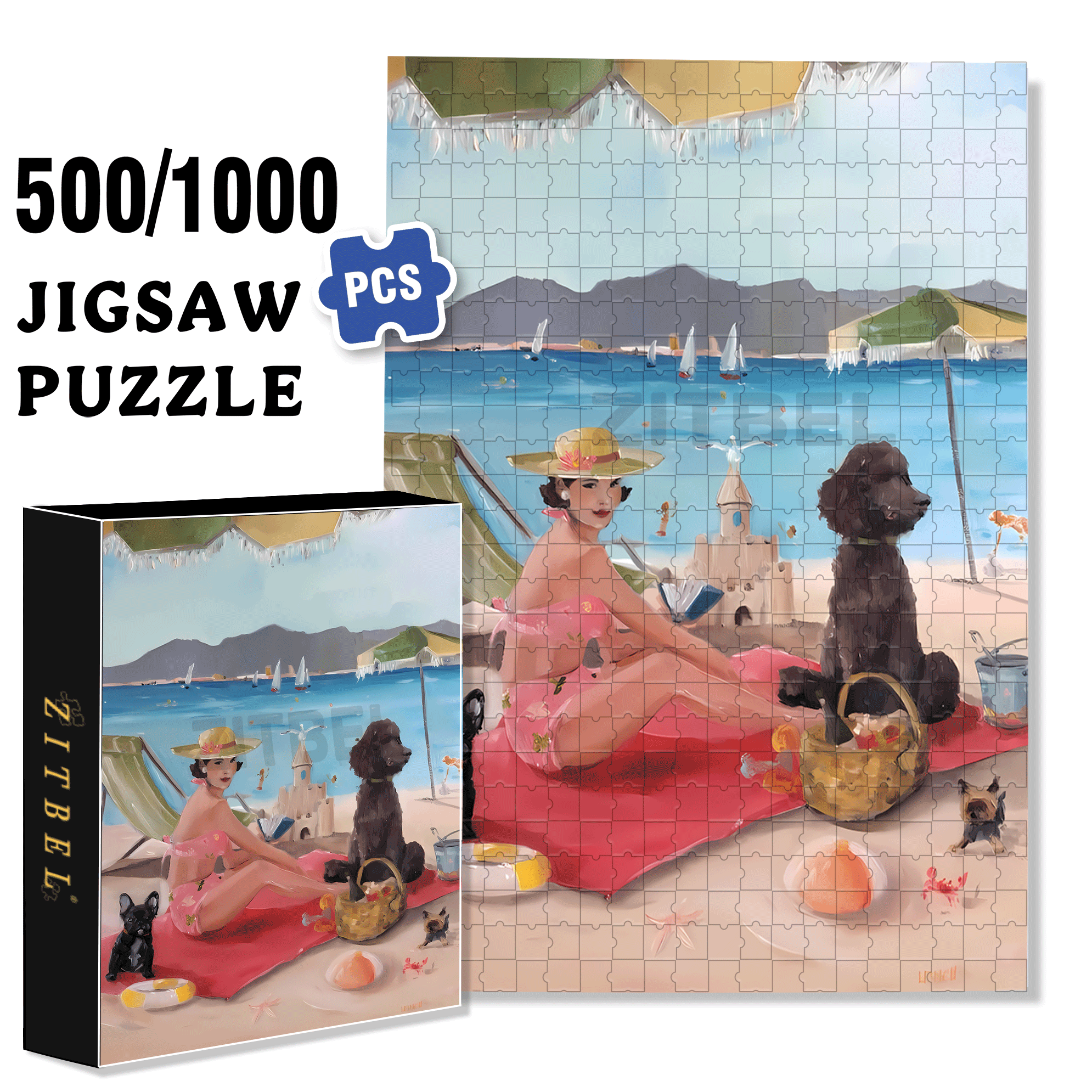 A Day in St. Tropez 500pcs/1000pcs Jigsaw Puzzle, Scratch-Resistant, Interactive Family Game & Brain-Boosting DIY Decor, Perfect for Halloween, Christmas & New Year Gifts, Family Puzzle Game