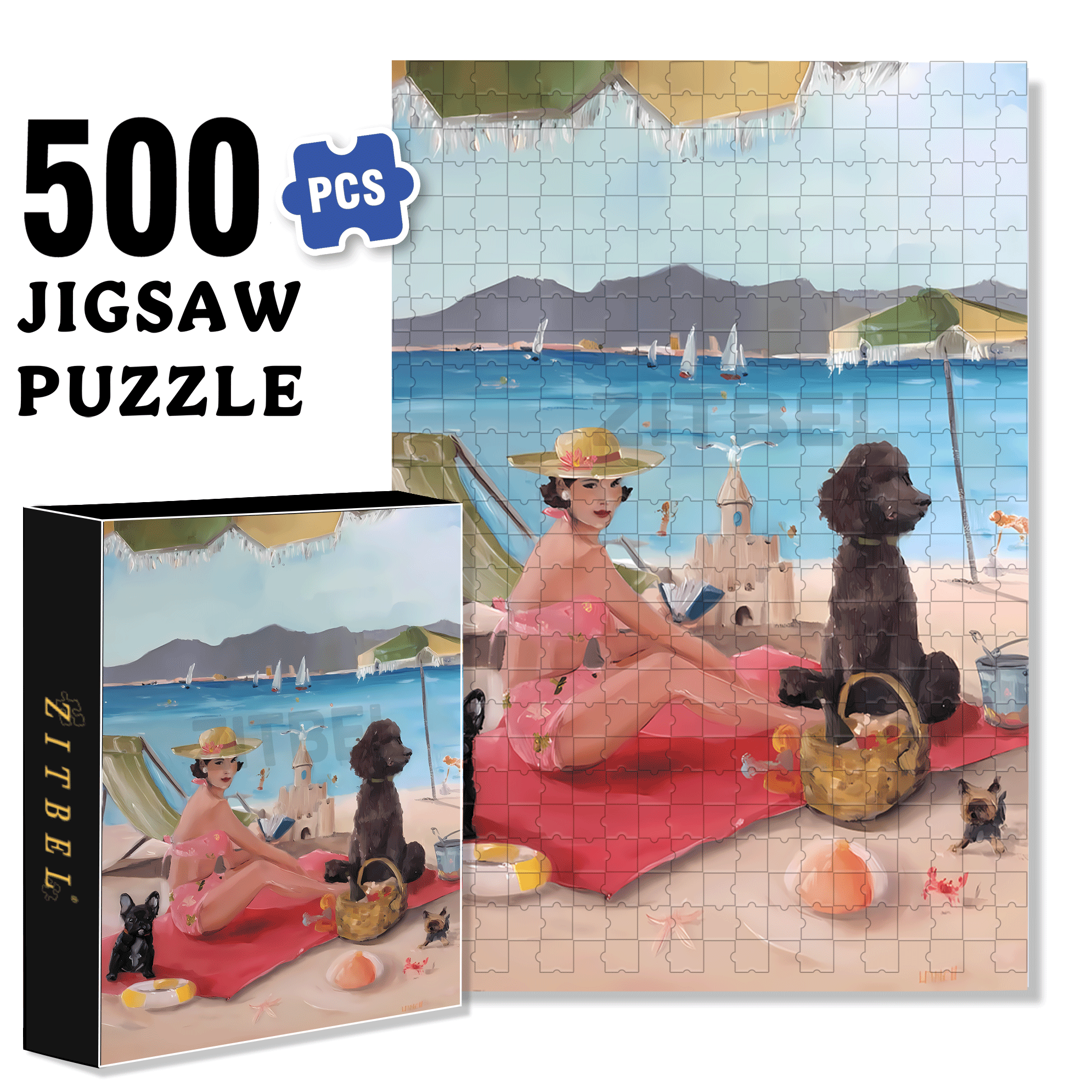 A Day in St. Tropez 500pcs/1000pcs Jigsaw Puzzle, Scratch-Resistant, Interactive Family Game & Brain-Boosting DIY Decor, Perfect for Halloween, Christmas & New Year Gifts, Family Puzzle Game