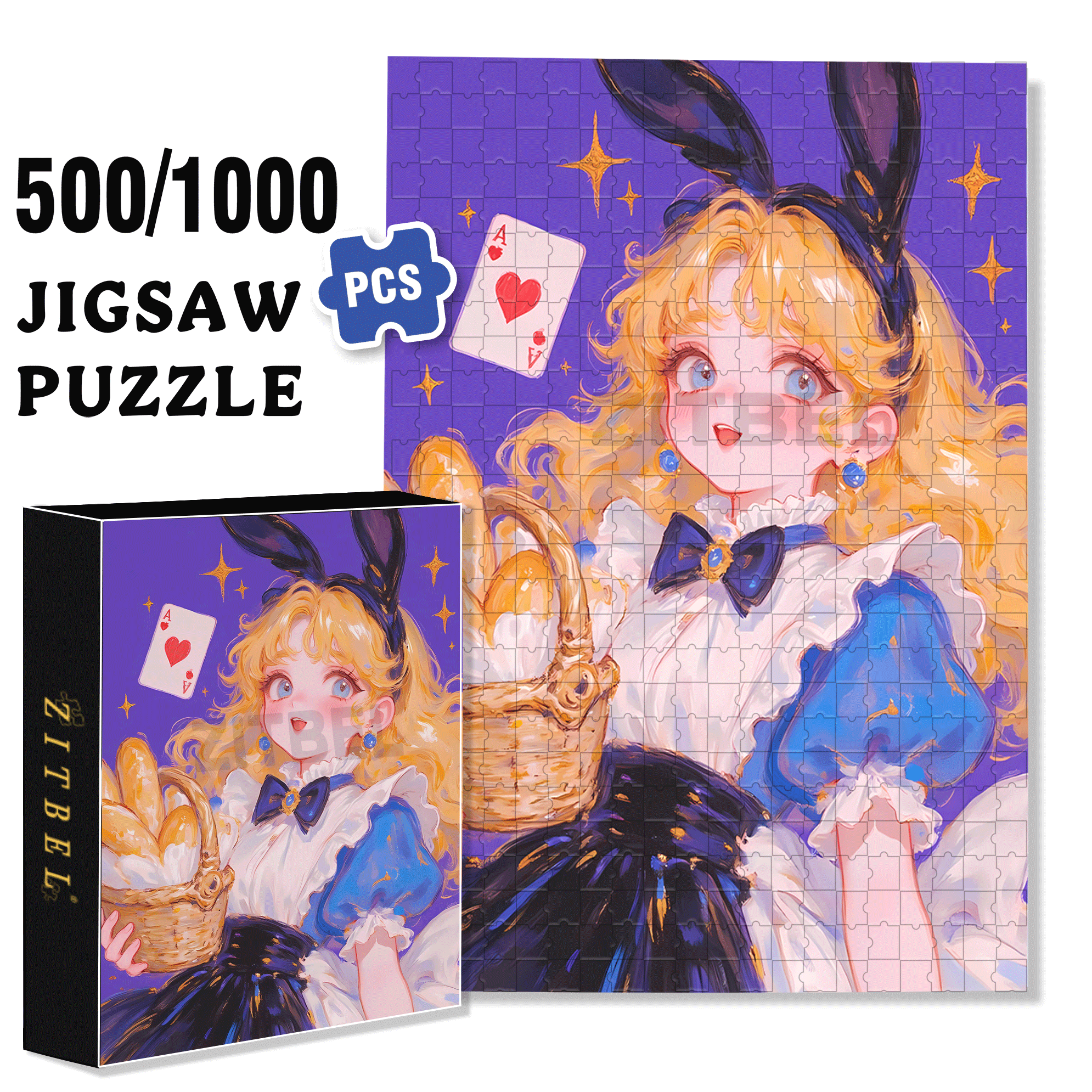 Ace of Hearts 500pcs/1000pcs Jigsaw Puzzle, Scratch-Resistant, Interactive Family Game & Brain-Boosting DIY Decor, Perfect for Halloween, Christmas & New Year Gifts, Family Puzzle Game