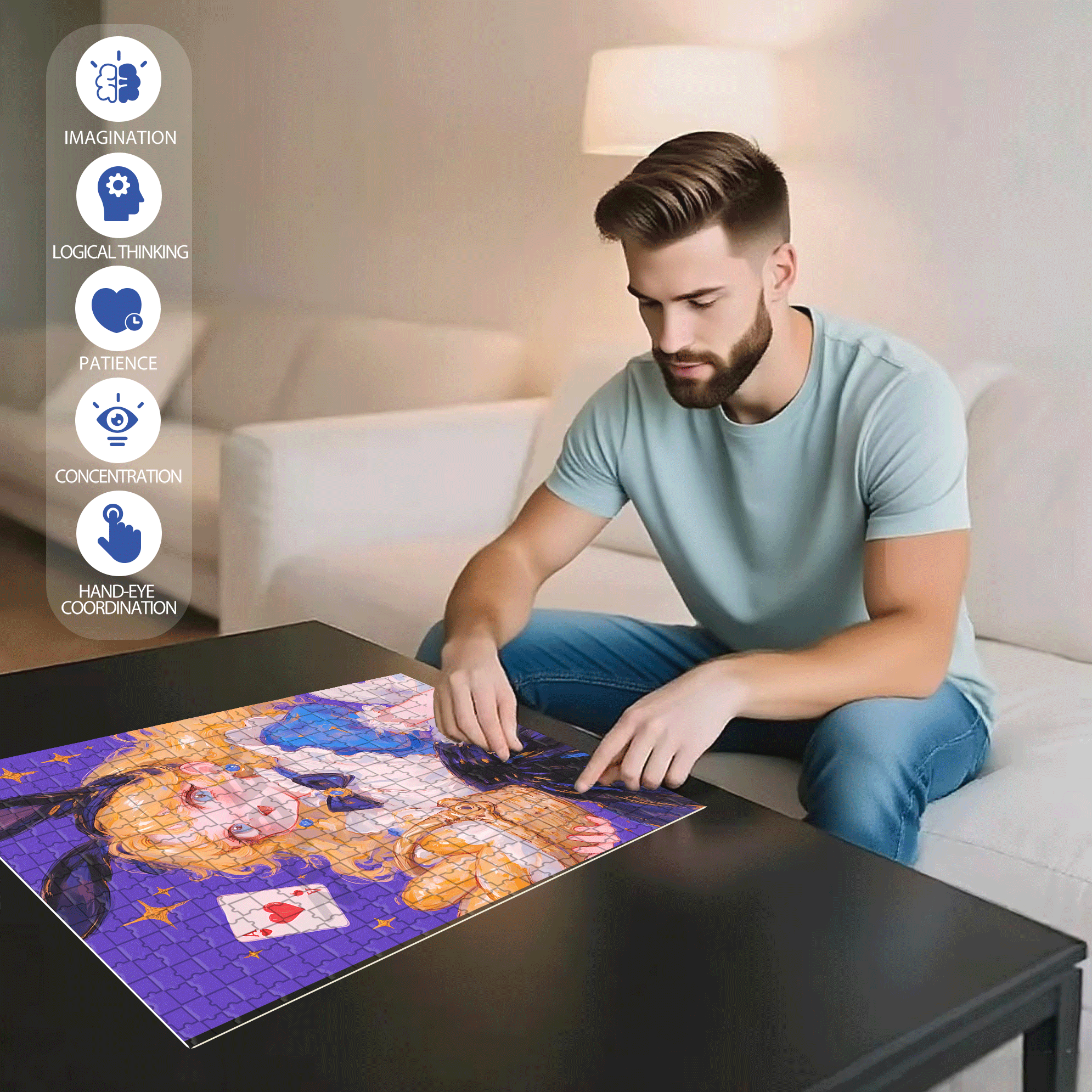 Ace of Hearts 500pcs/1000pcs Jigsaw Puzzle, Scratch-Resistant, Interactive Family Game & Brain-Boosting DIY Decor, Perfect for Halloween, Christmas & New Year Gifts, Family Puzzle Game