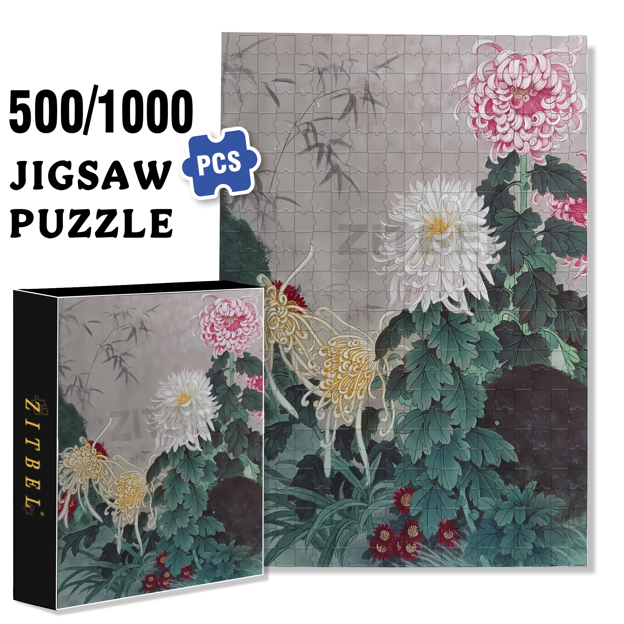 Autumn Chrysanthemum 500pcs/1000pcs Jigsaw Puzzle, Scratch-Resistant, Interactive Family Game & Brain-Boosting DIY Decor, Perfect for Halloween, Christmas & New Year Gifts, Family Puzzle Game