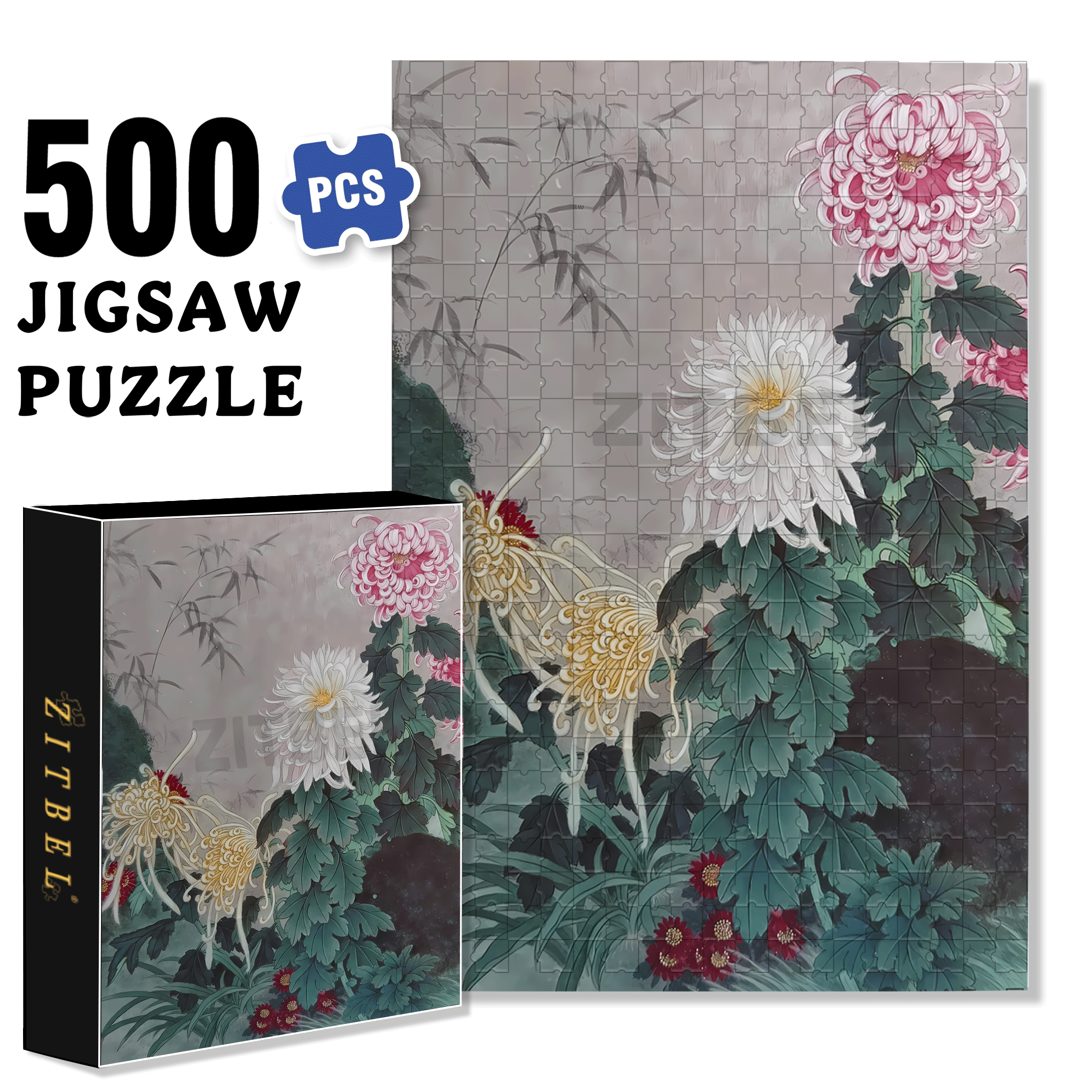 Autumn Chrysanthemum 500pcs/1000pcs Jigsaw Puzzle, Scratch-Resistant, Interactive Family Game & Brain-Boosting DIY Decor, Perfect for Halloween, Christmas & New Year Gifts, Family Puzzle Game
