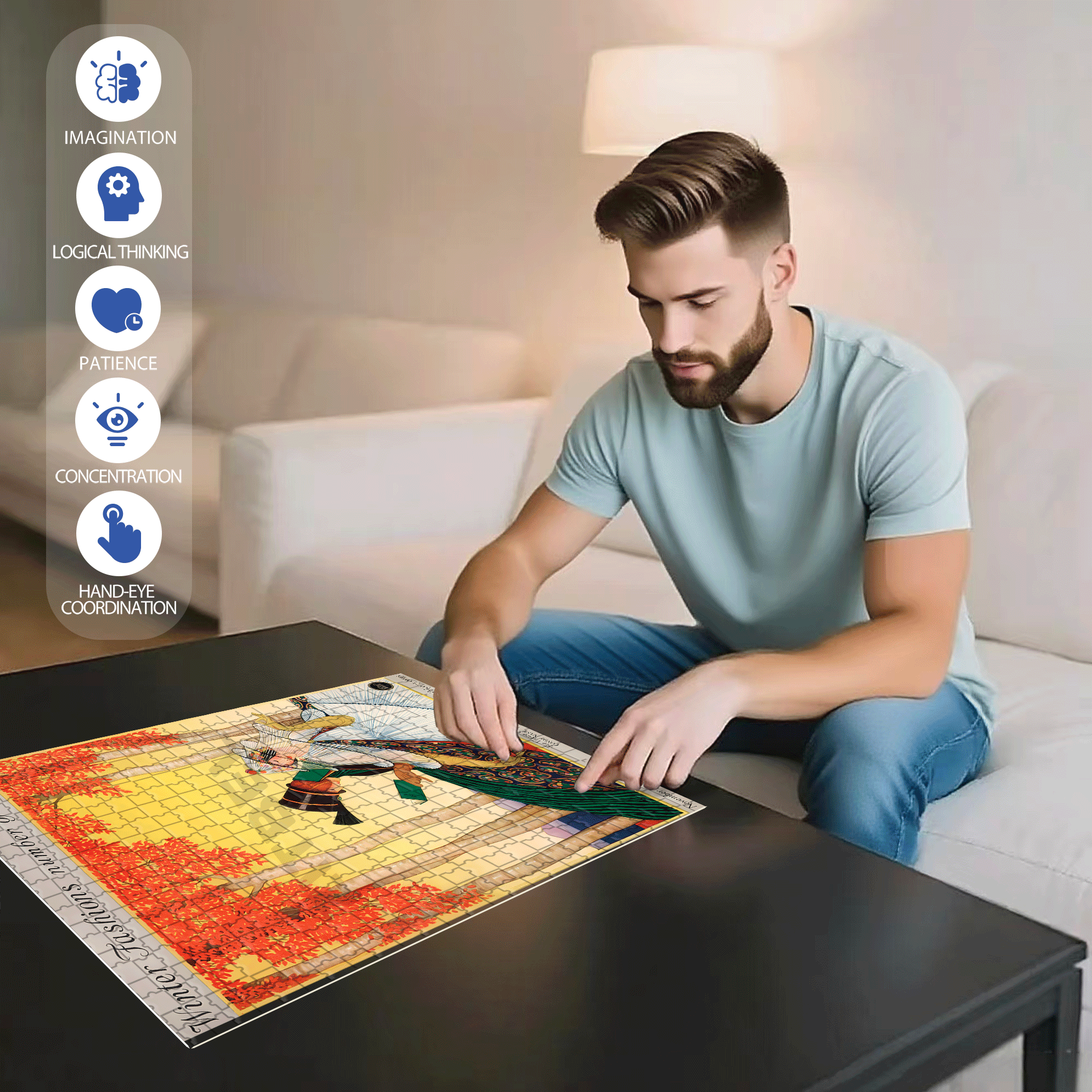 Autumn Reading 500pcs/1000pcs Jigsaw Puzzle, Scratch-Resistant, Interactive Family Game & Brain-Boosting DIY Decor, Perfect for Halloween, Christmas & New Year Gifts, Family Puzzle Game