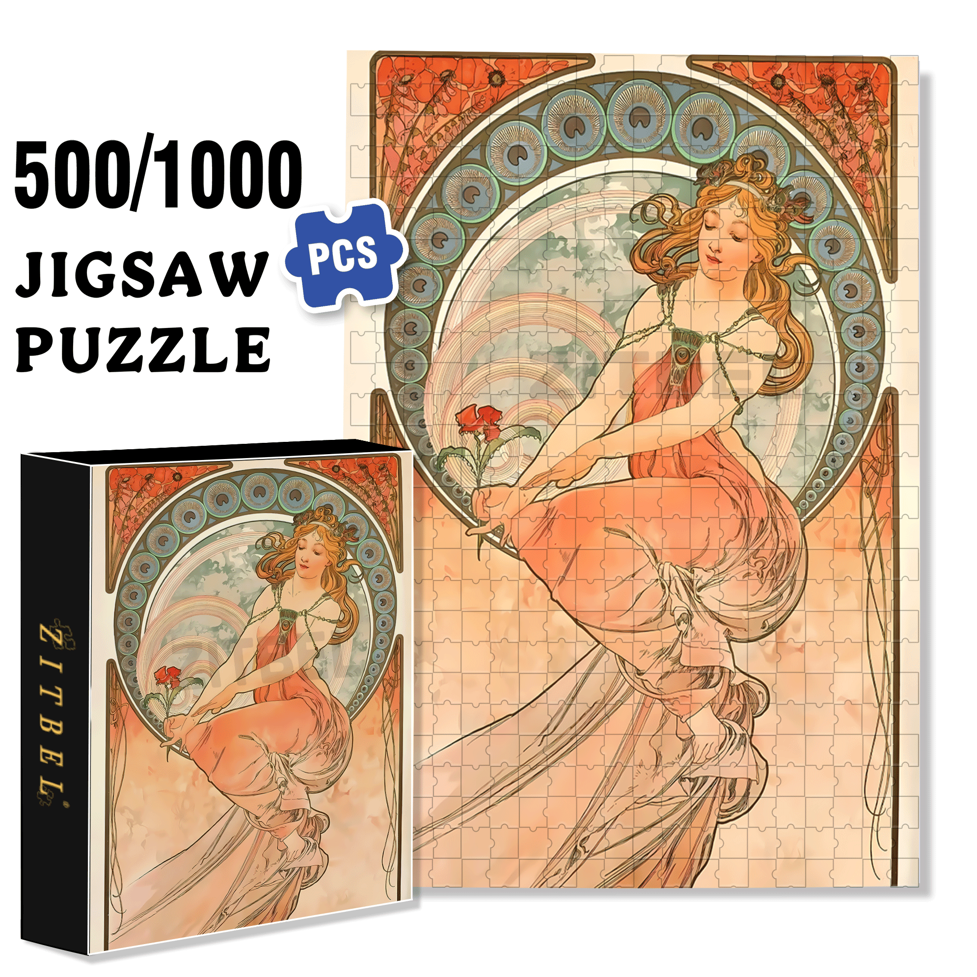 Beauty and Red Rose 500pcs/1000pcs Jigsaw Puzzle, Scratch-Resistant, Interactive Family Game & Brain-Boosting DIY Decor, Perfect for Halloween, Christmas & New Year Gifts, Family Puzzle Game