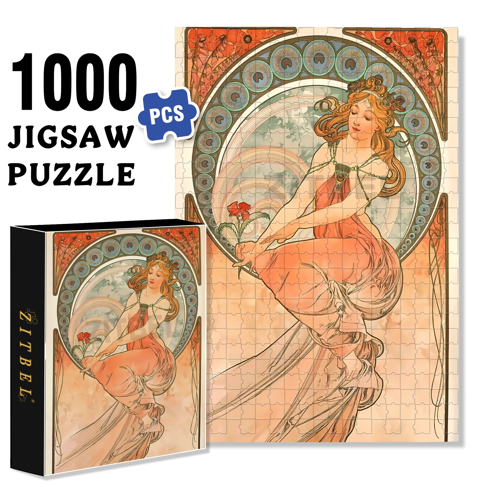 Beauty and Red Rose 500pcs/1000pcs Jigsaw Puzzle, Scratch-Resistant, Interactive Family Game & Brain-Boosting DIY Decor, Perfect for Halloween, Christmas & New Year Gifts, Family Puzzle Game