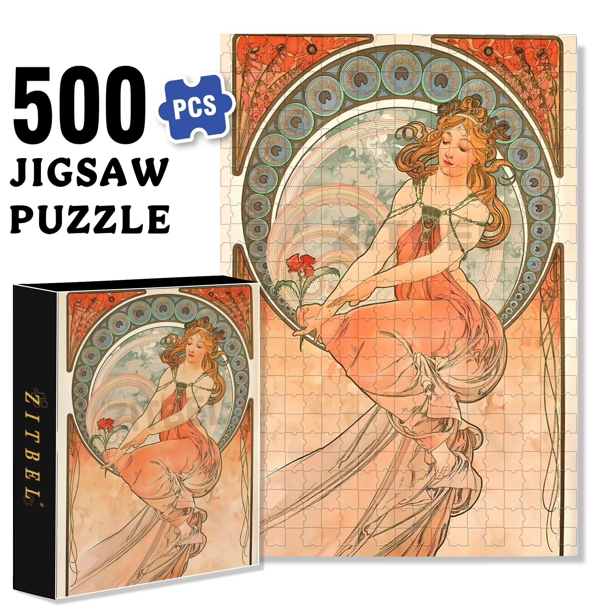 Beauty and Red Rose 500pcs/1000pcs Jigsaw Puzzle, Scratch-Resistant, Interactive Family Game & Brain-Boosting DIY Decor, Perfect for Halloween, Christmas & New Year Gifts, Family Puzzle Game