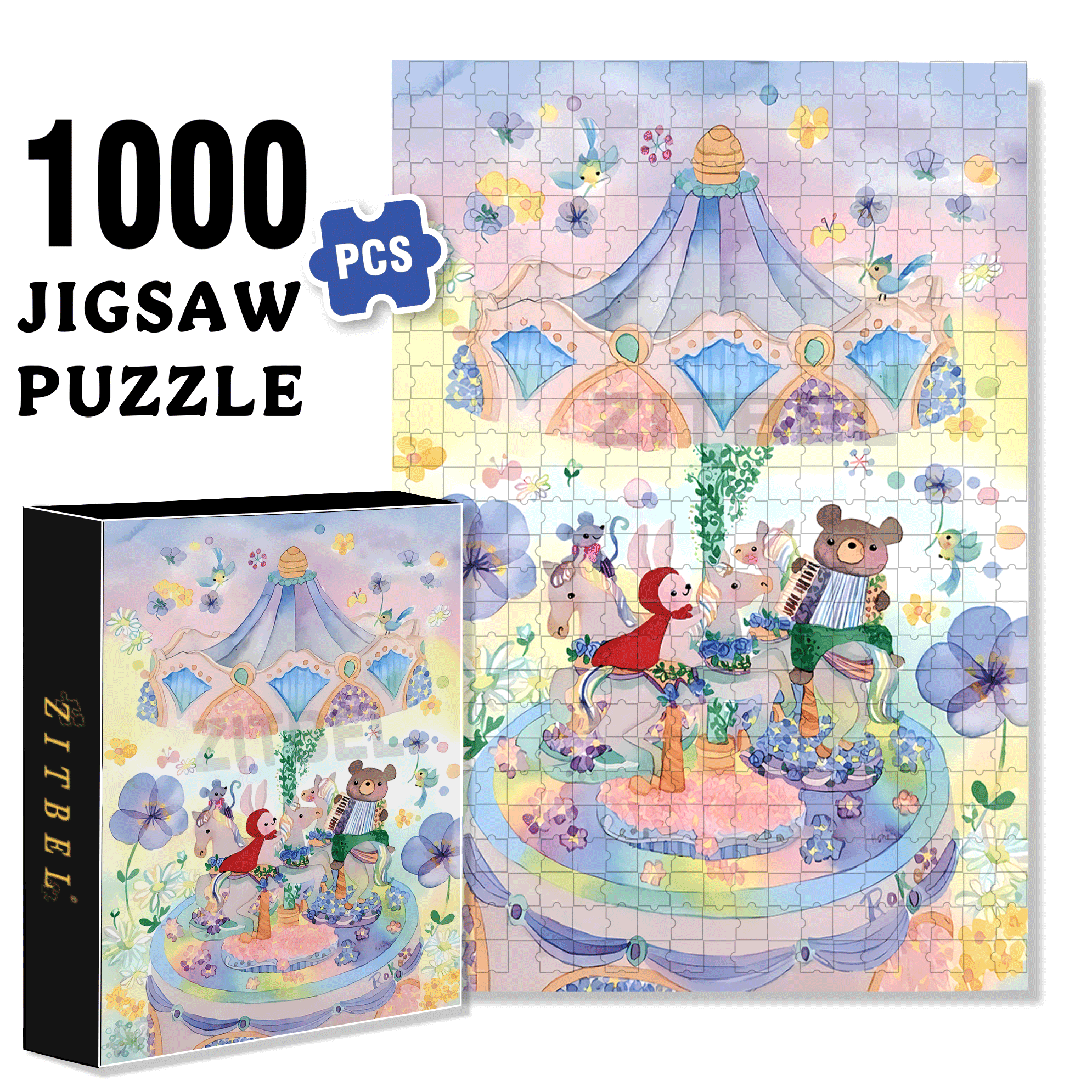 Carousel Music Box 500pcs/1000pcs Jigsaw Puzzle, Scratch-Resistant, Interactive Family Game & Brain-Boosting DIY Decor, Perfect for Halloween, Christmas & New Year Gifts, Family Puzzle Game