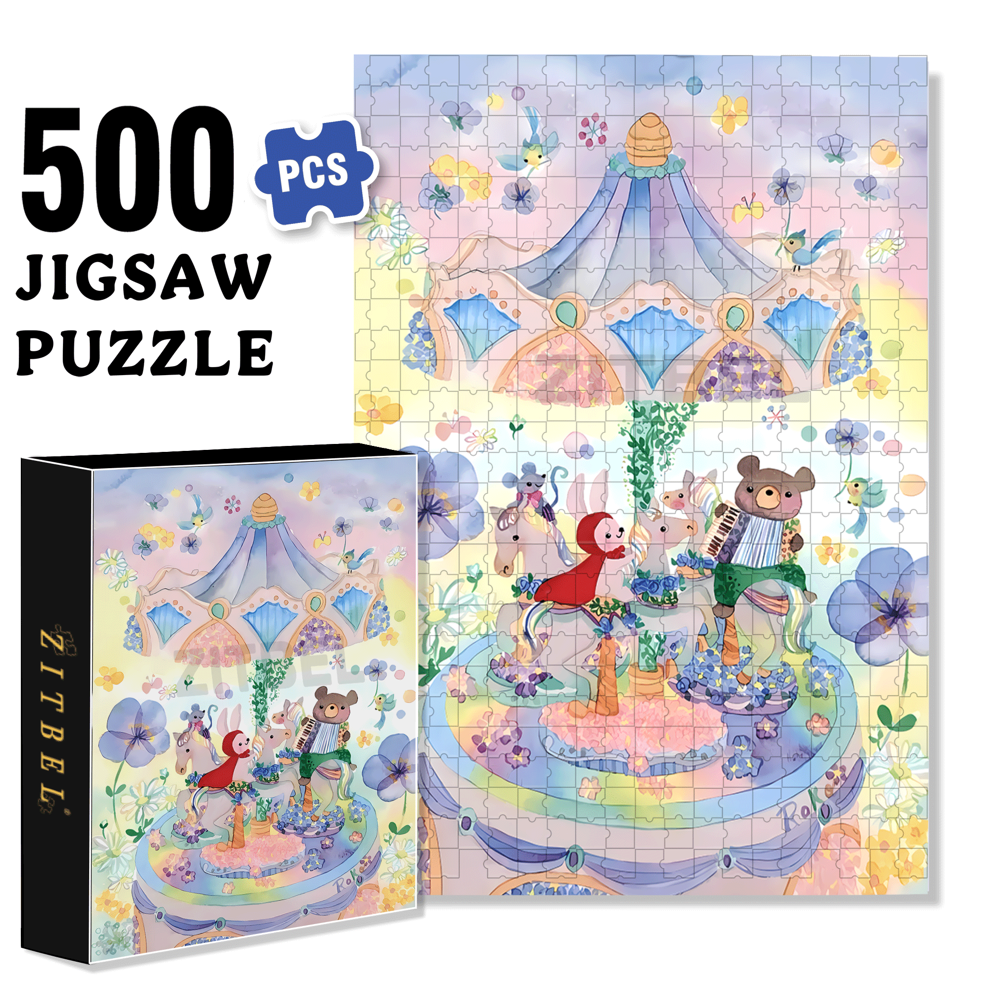 Carousel Music Box 500pcs/1000pcs Jigsaw Puzzle, Scratch-Resistant, Interactive Family Game & Brain-Boosting DIY Decor, Perfect for Halloween, Christmas & New Year Gifts, Family Puzzle Game
