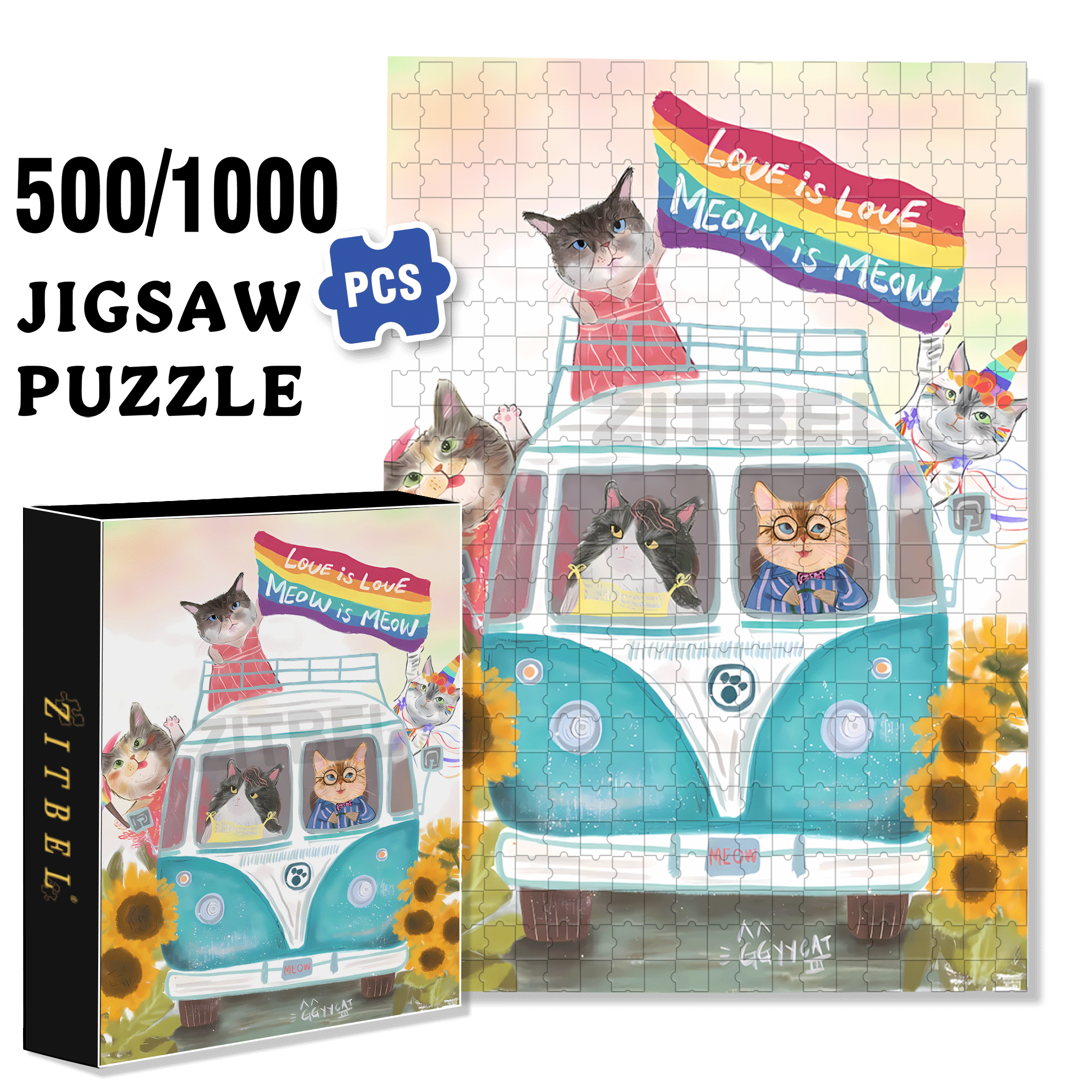 Cat Lovers 500pcs/1000pcs Jigsaw Puzzle, Scratch-Resistant, Interactive Family Game & Brain-Boosting DIY Decor, Perfect for Halloween, Christmas & New Year Gifts, Family Puzzle Game