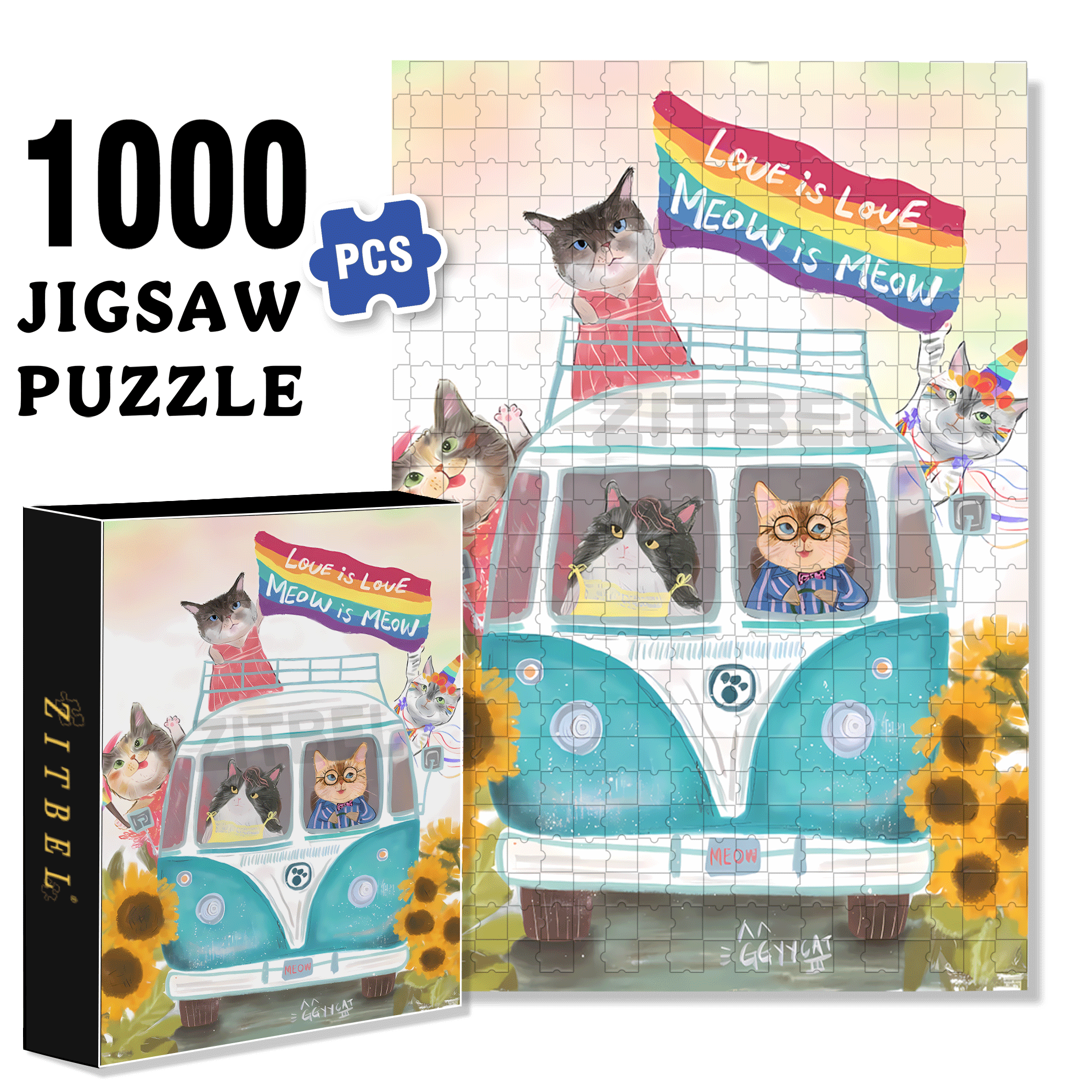 Cat Lovers 500pcs/1000pcs Jigsaw Puzzle, Scratch-Resistant, Interactive Family Game & Brain-Boosting DIY Decor, Perfect for Halloween, Christmas & New Year Gifts, Family Puzzle Game