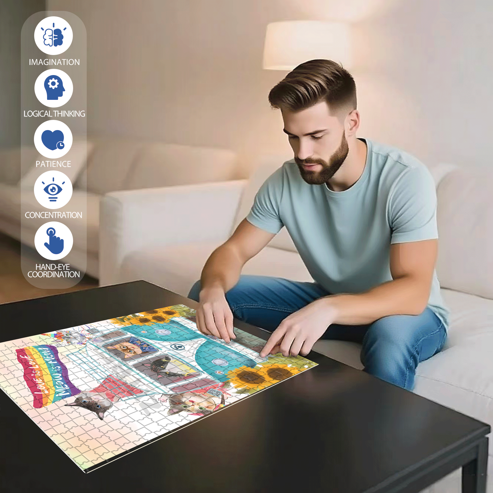 Cat Lovers 500pcs/1000pcs Jigsaw Puzzle, Scratch-Resistant, Interactive Family Game & Brain-Boosting DIY Decor, Perfect for Halloween, Christmas & New Year Gifts, Family Puzzle Game