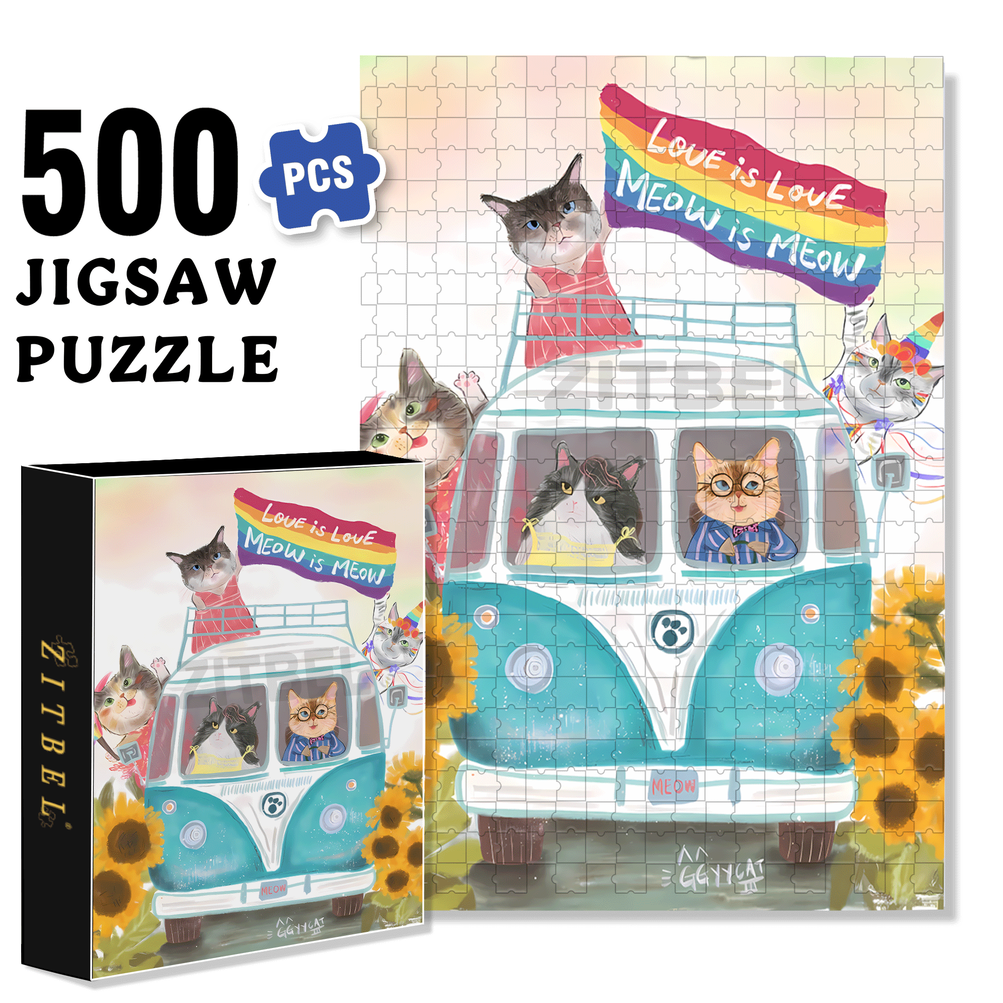 Cat Lovers 500pcs/1000pcs Jigsaw Puzzle, Scratch-Resistant, Interactive Family Game & Brain-Boosting DIY Decor, Perfect for Halloween, Christmas & New Year Gifts, Family Puzzle Game