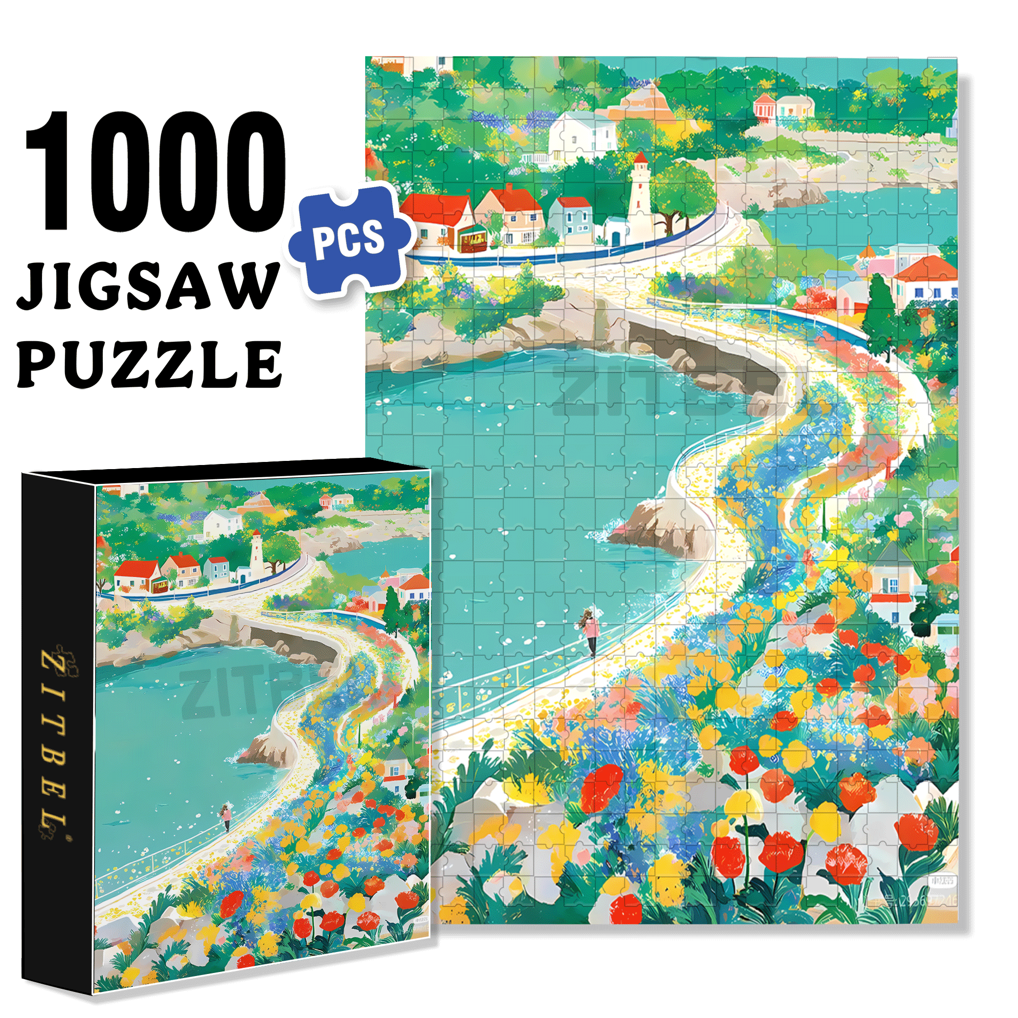 Coastline 500pcs/1000pcs Jigsaw Puzzle, Scratch-Resistant, Interactive Family Game & Brain-Boosting DIY Decor, Perfect for Halloween, Christmas & New Year Gifts, Family Puzzle Game