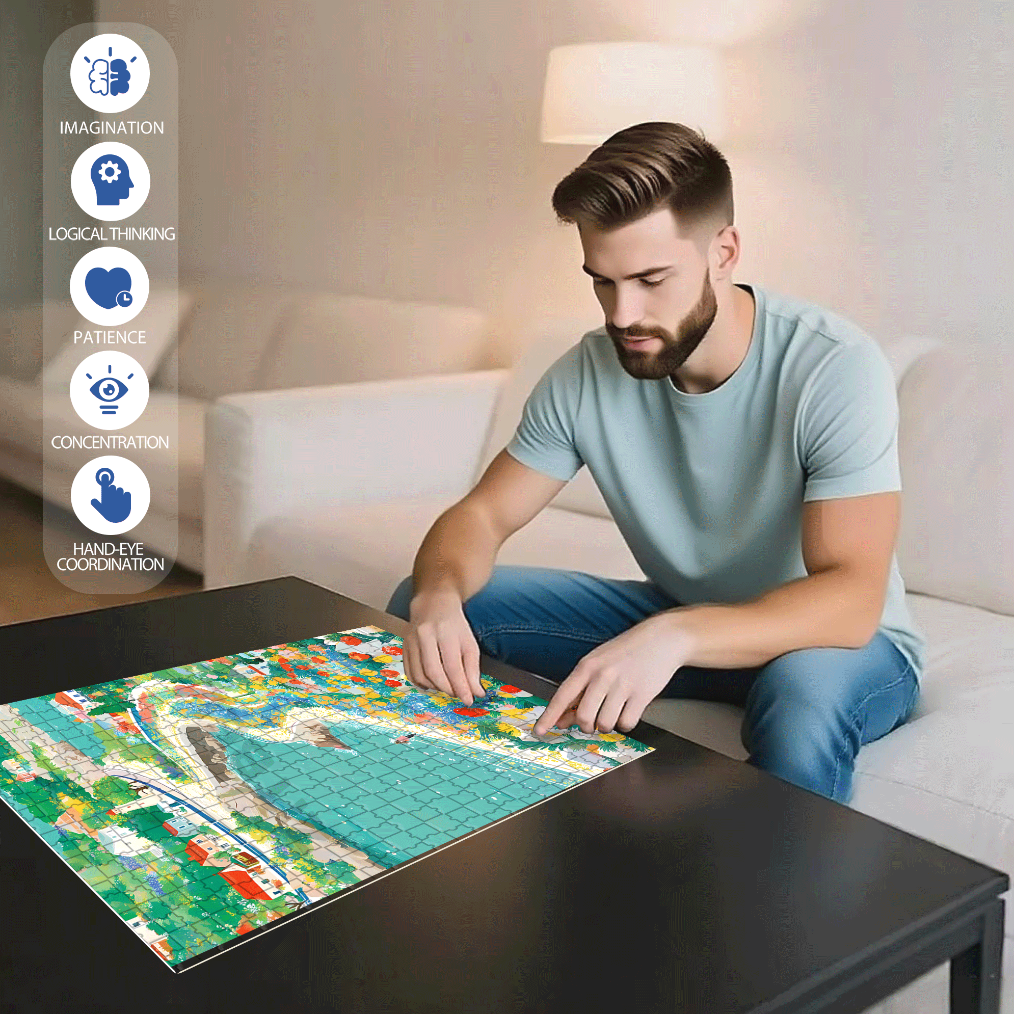 Coastline 500pcs/1000pcs Jigsaw Puzzle, Scratch-Resistant, Interactive Family Game & Brain-Boosting DIY Decor, Perfect for Halloween, Christmas & New Year Gifts, Family Puzzle Game