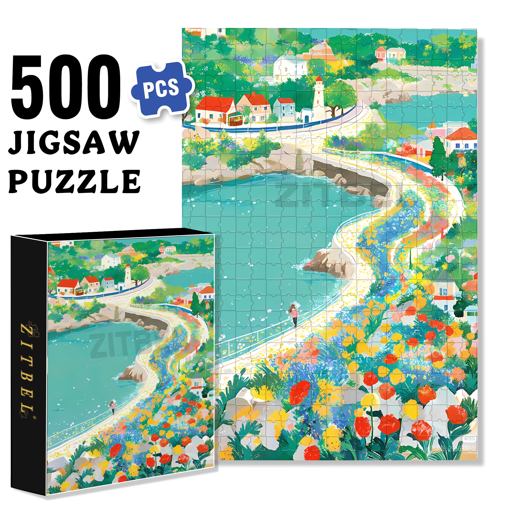 Coastline 500pcs/1000pcs Jigsaw Puzzle, Scratch-Resistant, Interactive Family Game & Brain-Boosting DIY Decor, Perfect for Halloween, Christmas & New Year Gifts, Family Puzzle Game