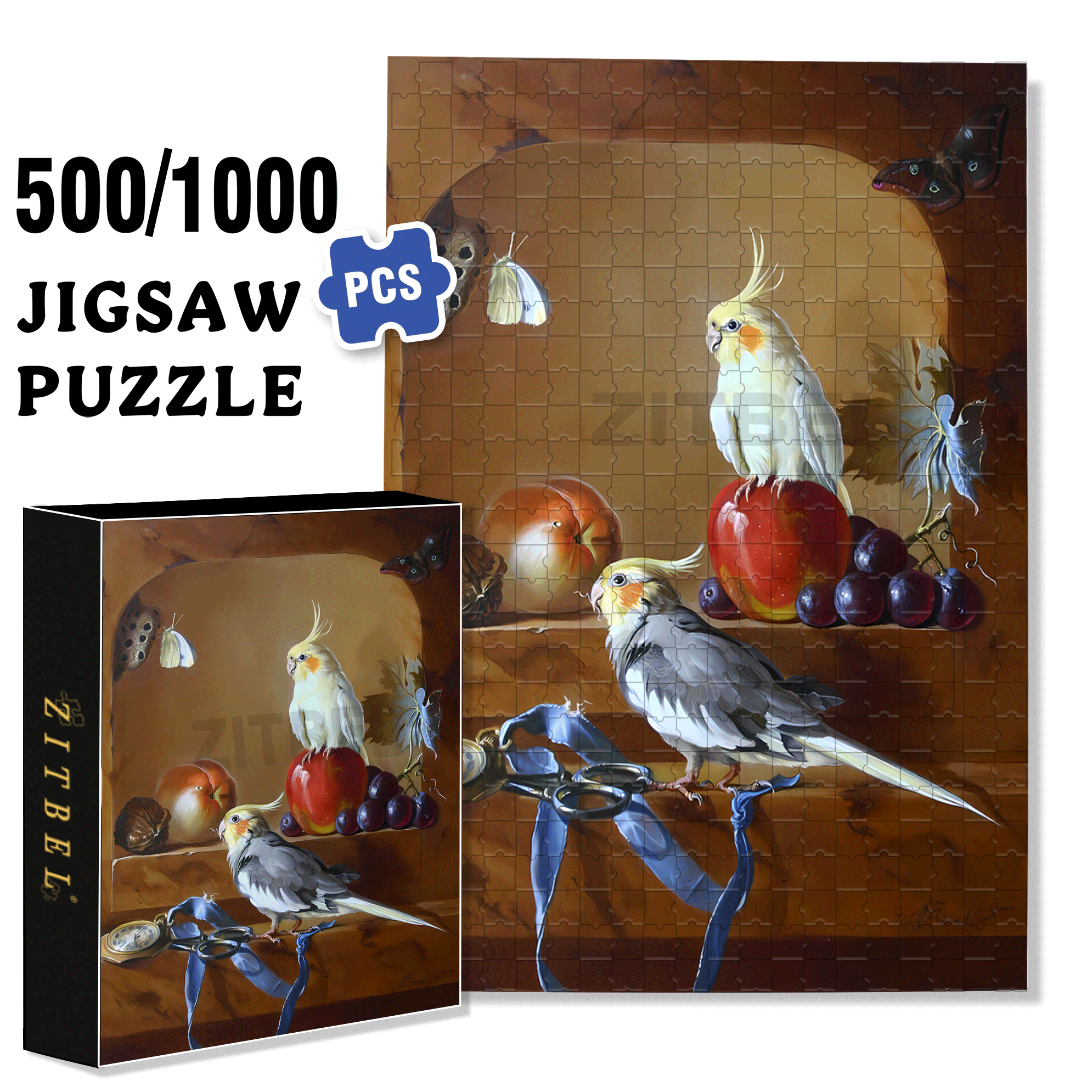 Cockatiels 500pcs/1000pcs Jigsaw Puzzle, Scratch-Resistant, Interactive Family Game & Brain-Boosting DIY Decor, Perfect for Halloween, Christmas & New Year Gifts, Family Puzzle Game
