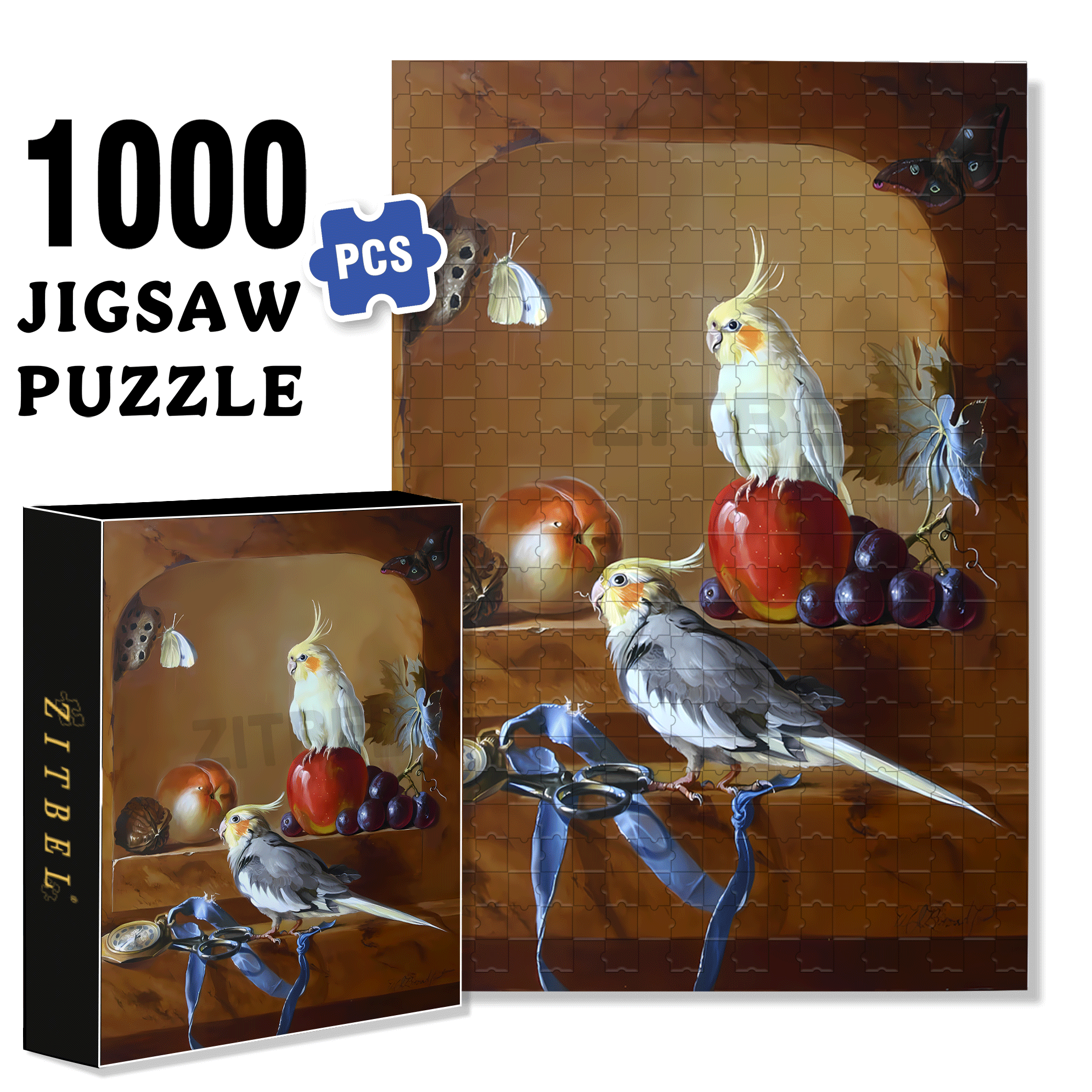 Cockatiels 500pcs/1000pcs Jigsaw Puzzle, Scratch-Resistant, Interactive Family Game & Brain-Boosting DIY Decor, Perfect for Halloween, Christmas & New Year Gifts, Family Puzzle Game