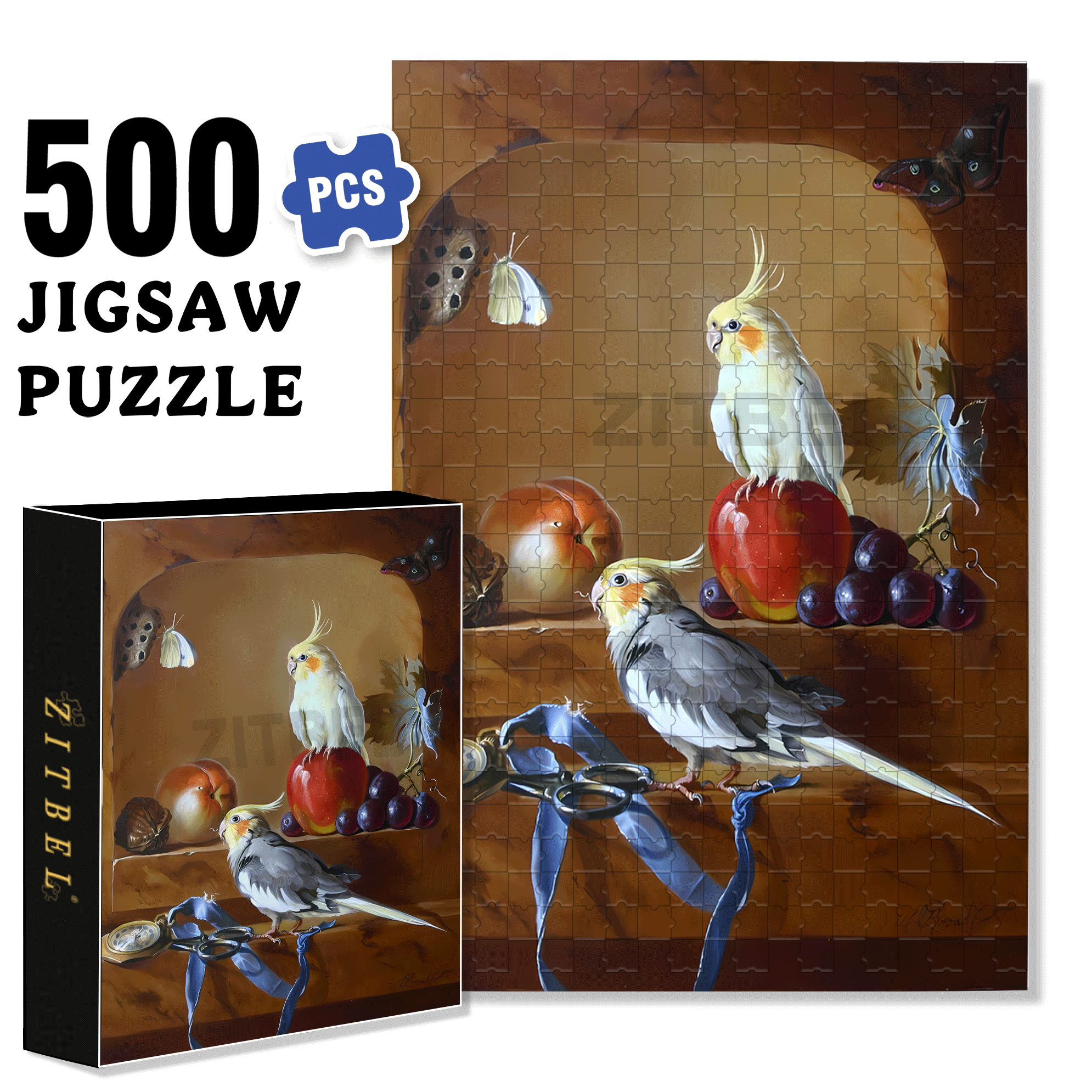 Cockatiels 500pcs/1000pcs Jigsaw Puzzle, Scratch-Resistant, Interactive Family Game & Brain-Boosting DIY Decor, Perfect for Halloween, Christmas & New Year Gifts, Family Puzzle Game