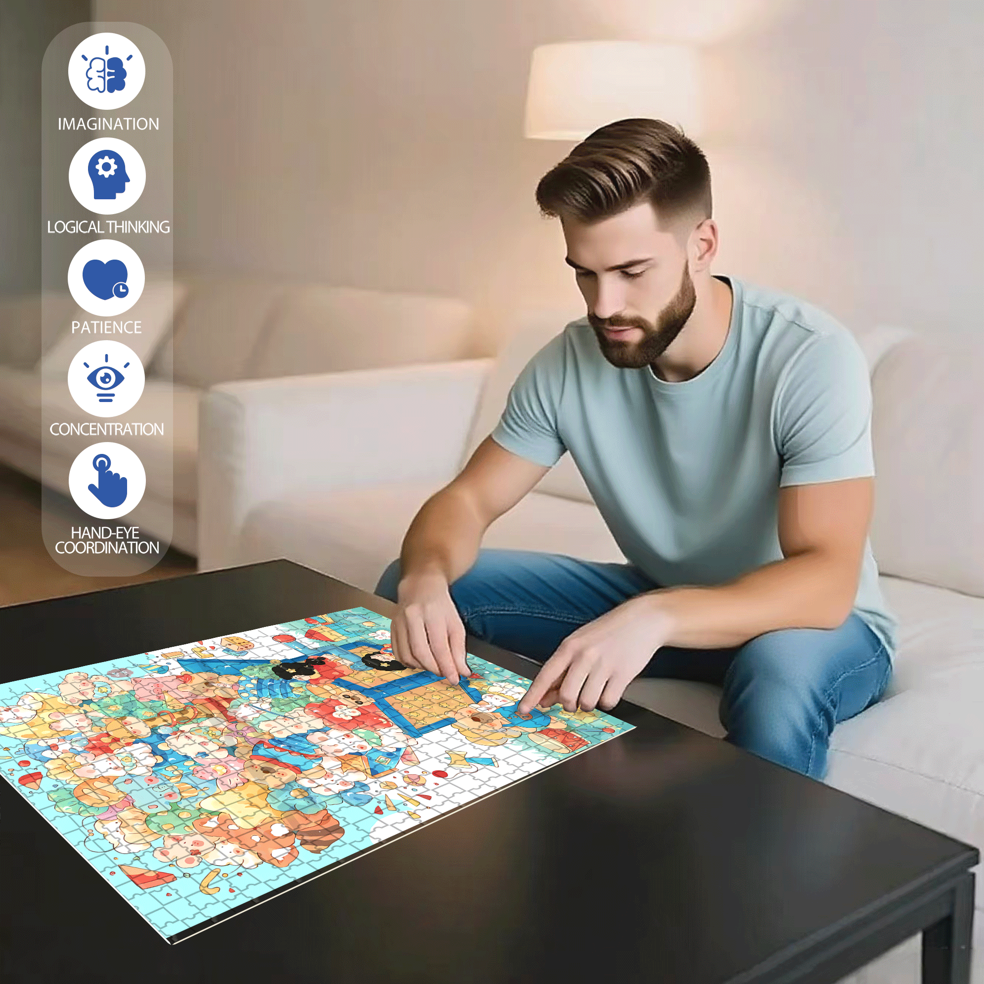 Colorful Childhood 500pcs/1000pcs Jigsaw Puzzle, Scratch-Resistant, Interactive Family Game & Brain-Boosting DIY Decor, Perfect for Halloween, Christmas & New Year Gifts, Family Puzzle Game
