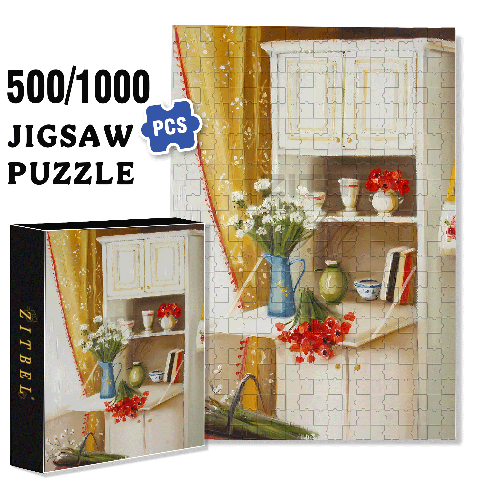 Cut Flowers 500pcs/1000pcs Jigsaw Puzzle, Scratch-Resistant, Interactive Family Game & Brain-Boosting DIY Decor, Perfect for Halloween, Christmas & New Year Gifts, Family Puzzle Game