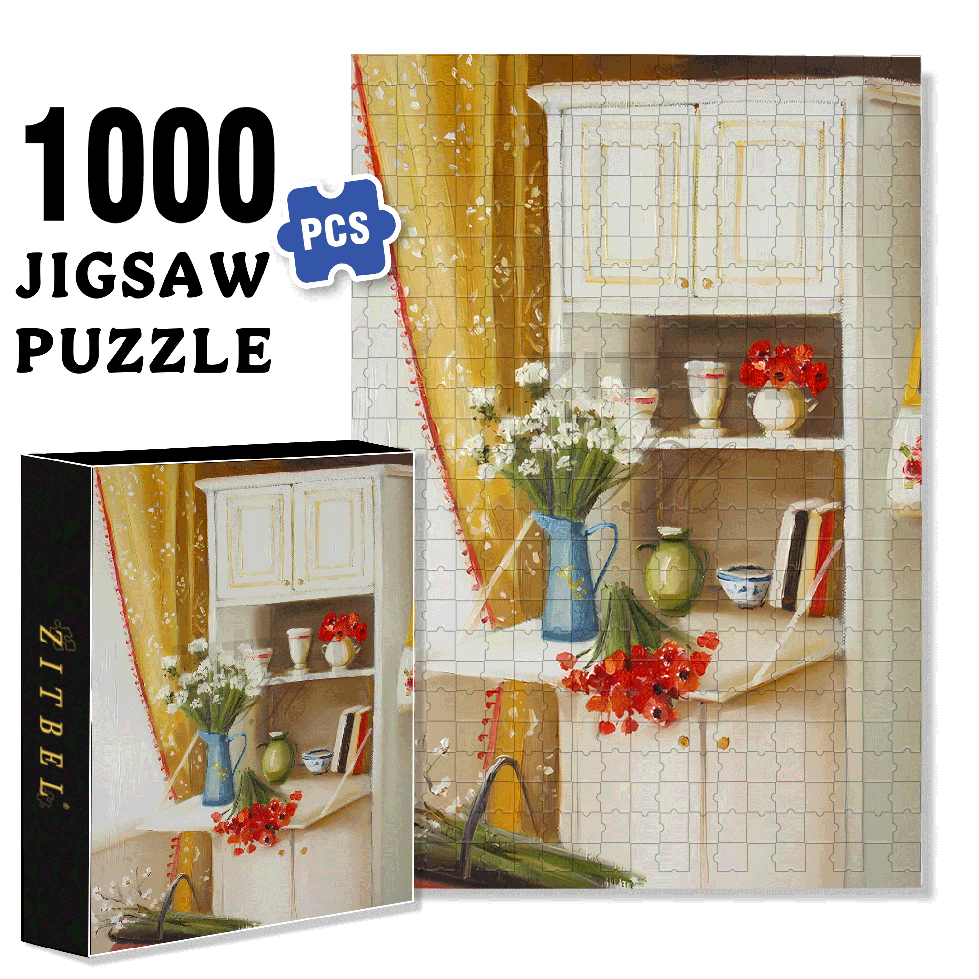 Cut Flowers 500pcs/1000pcs Jigsaw Puzzle, Scratch-Resistant, Interactive Family Game & Brain-Boosting DIY Decor, Perfect for Halloween, Christmas & New Year Gifts, Family Puzzle Game