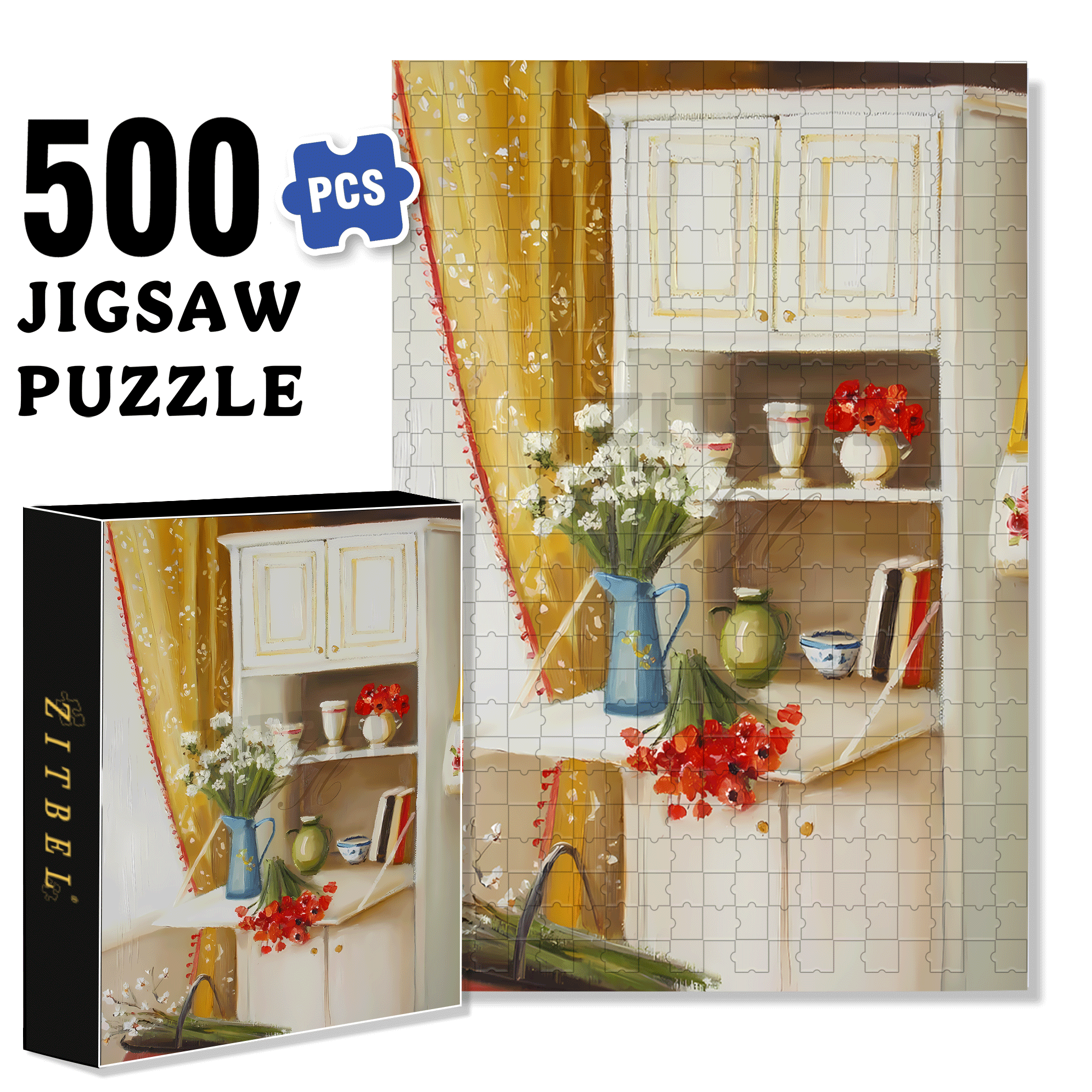 Cut Flowers 500pcs/1000pcs Jigsaw Puzzle, Scratch-Resistant, Interactive Family Game & Brain-Boosting DIY Decor, Perfect for Halloween, Christmas & New Year Gifts, Family Puzzle Game
