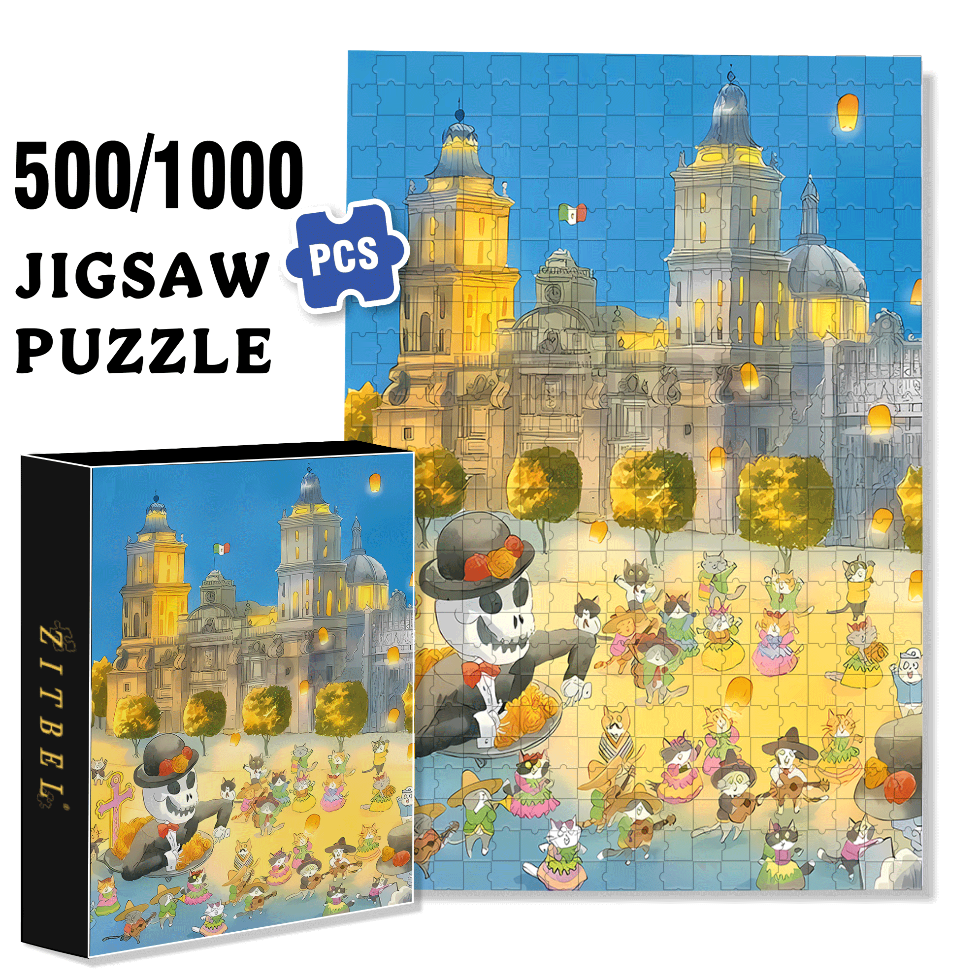 Day Of The Dead 500pcs/1000pcs Jigsaw Puzzle, Scratch-Resistant, Interactive Family Game & Brain-Boosting DIY Decor, Perfect for Halloween, Christmas & New Year Gifts, Family Puzzle Game
