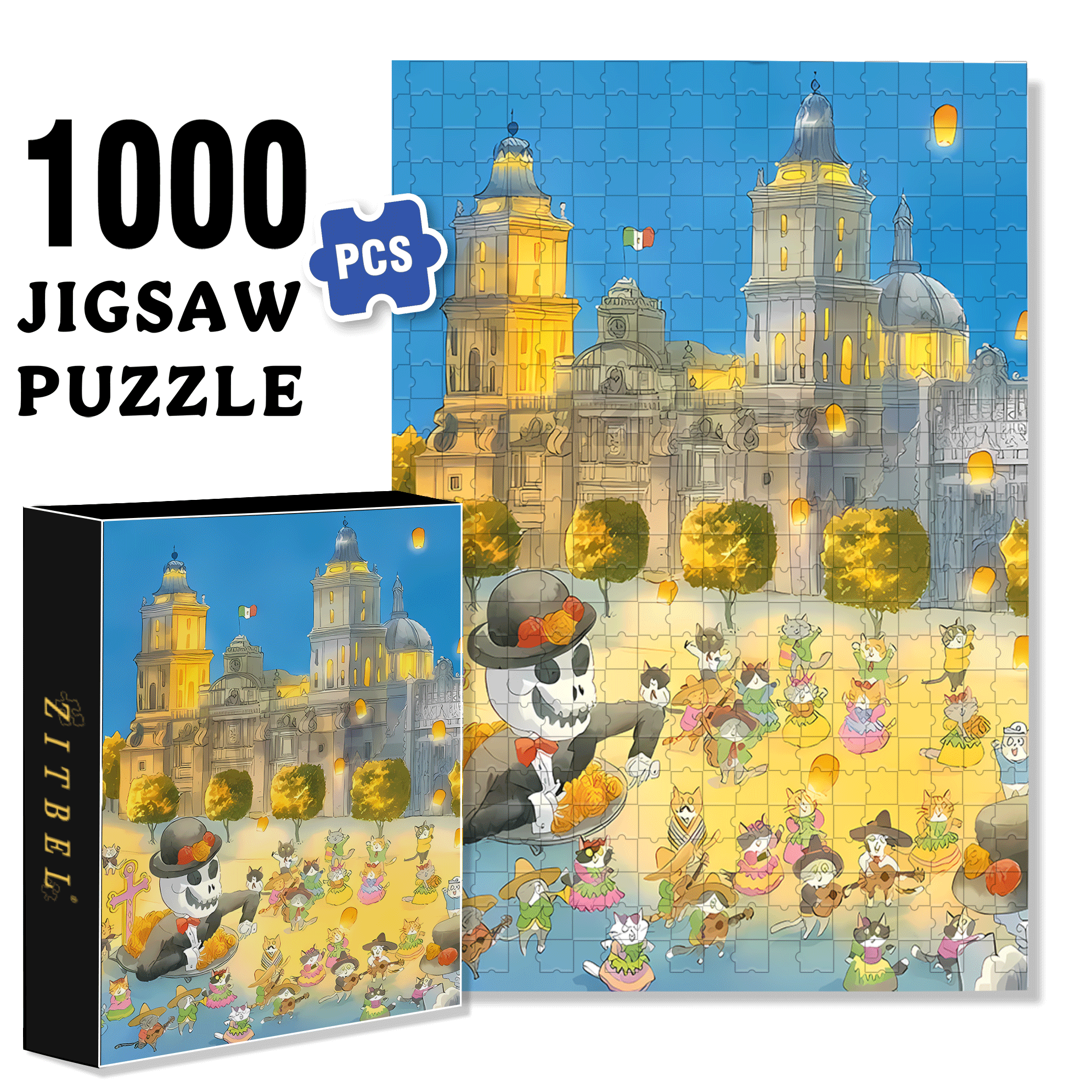 Day Of The Dead 500pcs/1000pcs Jigsaw Puzzle, Scratch-Resistant, Interactive Family Game & Brain-Boosting DIY Decor, Perfect for Halloween, Christmas & New Year Gifts, Family Puzzle Game