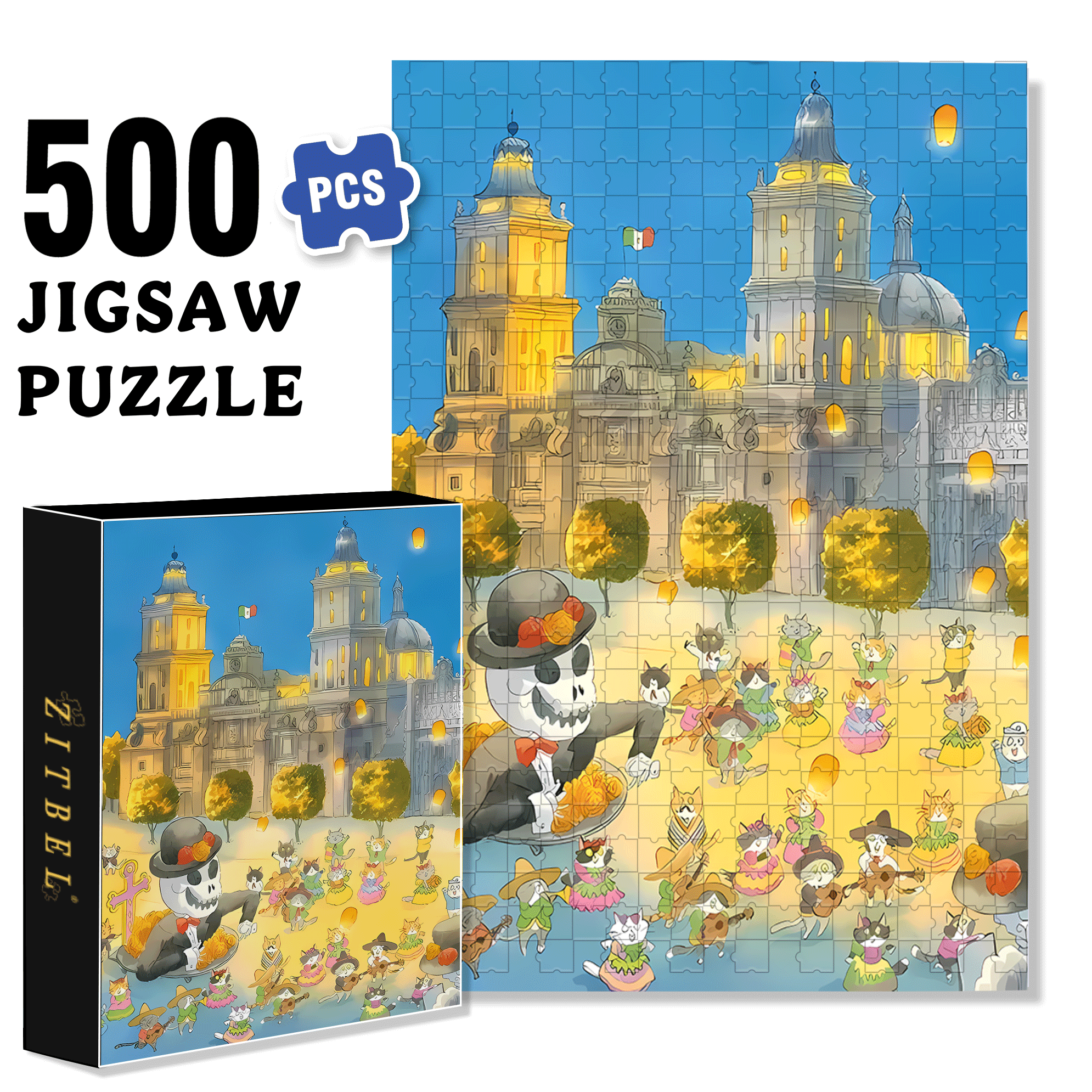 Day Of The Dead 500pcs/1000pcs Jigsaw Puzzle, Scratch-Resistant, Interactive Family Game & Brain-Boosting DIY Decor, Perfect for Halloween, Christmas & New Year Gifts, Family Puzzle Game