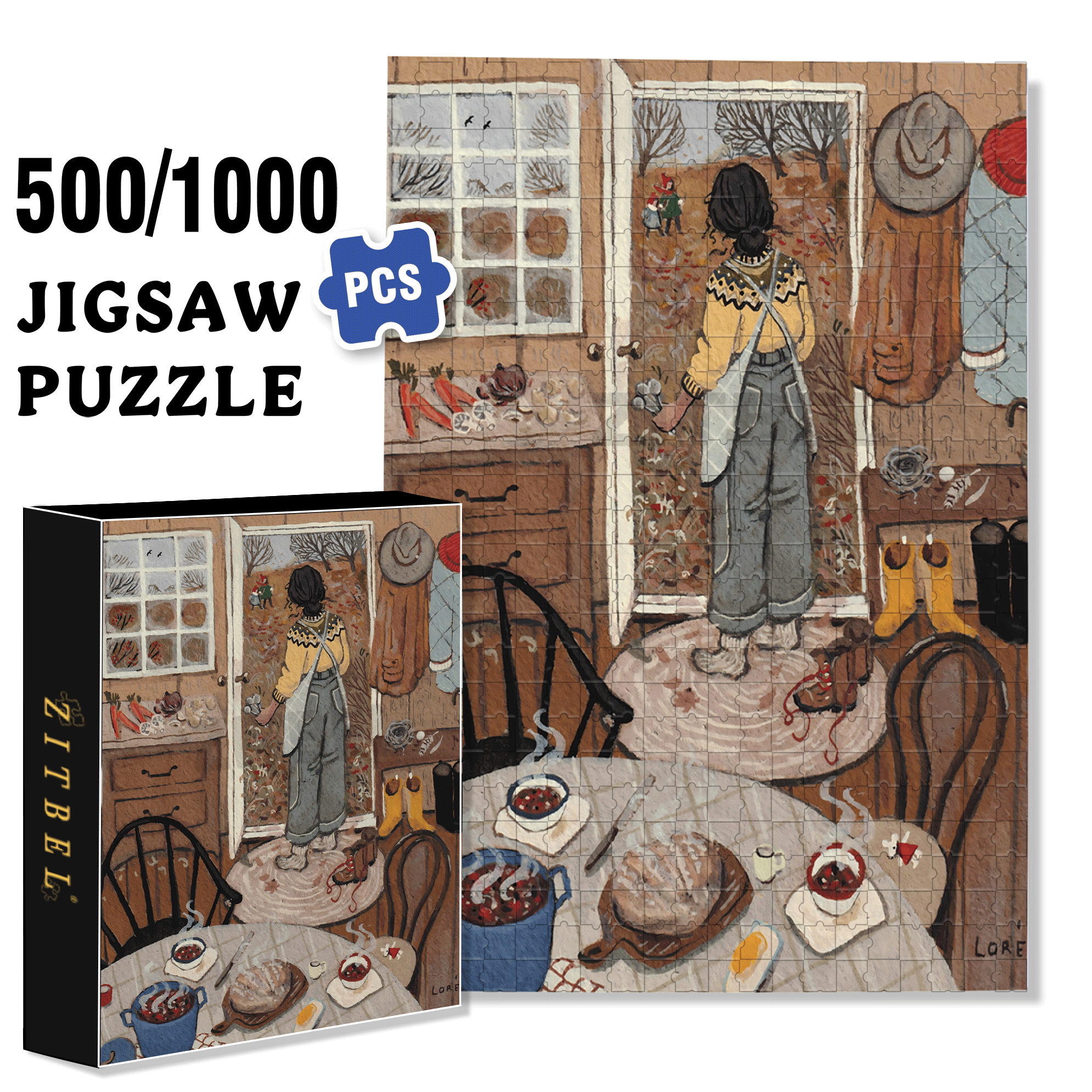 Dinner Bell 500pcs/1000pcs Jigsaw Puzzle, Scratch-Resistant, Interactive Family Game & Brain-Boosting DIY Decor, Perfect for Halloween, Christmas & New Year Gifts, Family Puzzle Game