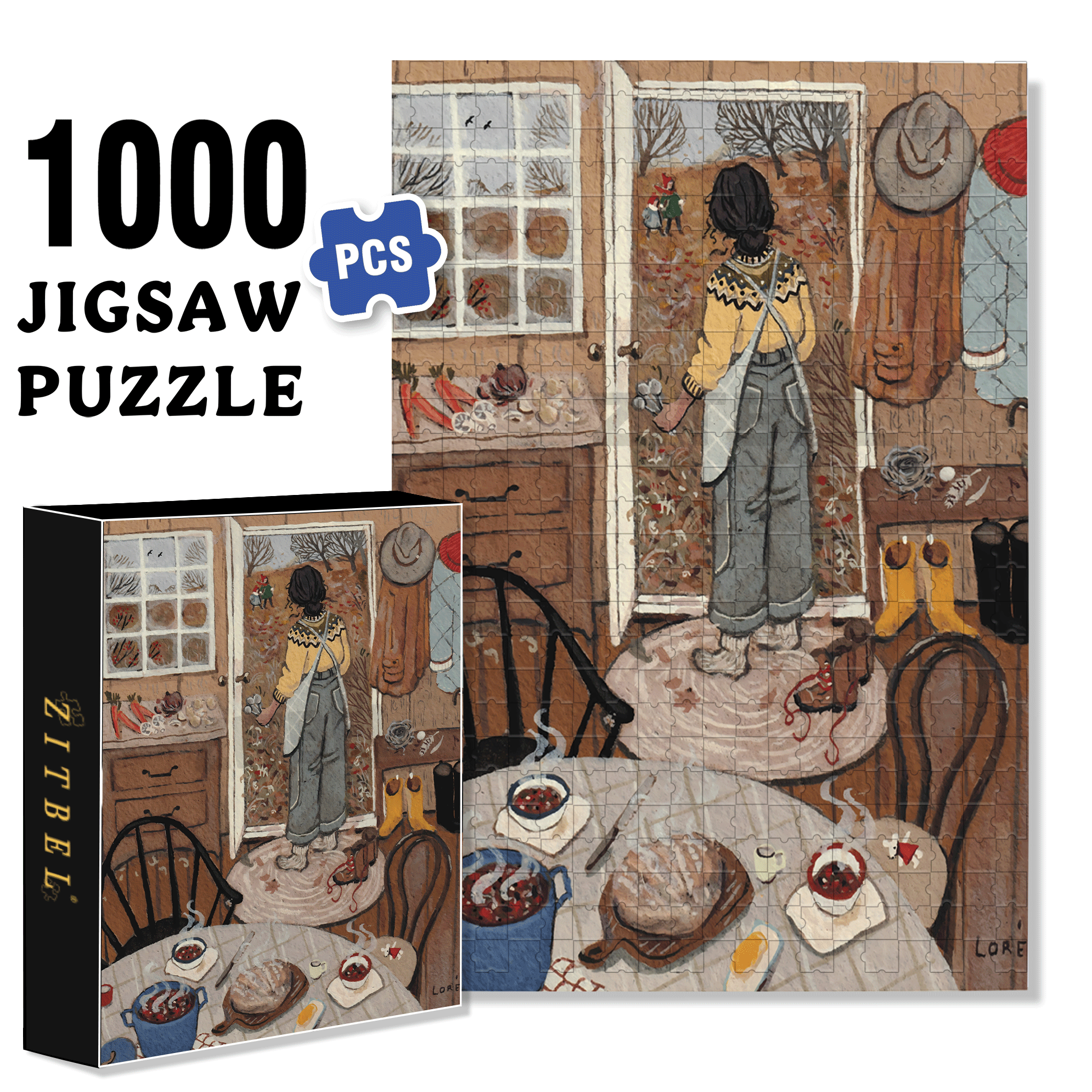 Dinner Bell 500pcs/1000pcs Jigsaw Puzzle, Scratch-Resistant, Interactive Family Game & Brain-Boosting DIY Decor, Perfect for Halloween, Christmas & New Year Gifts, Family Puzzle Game