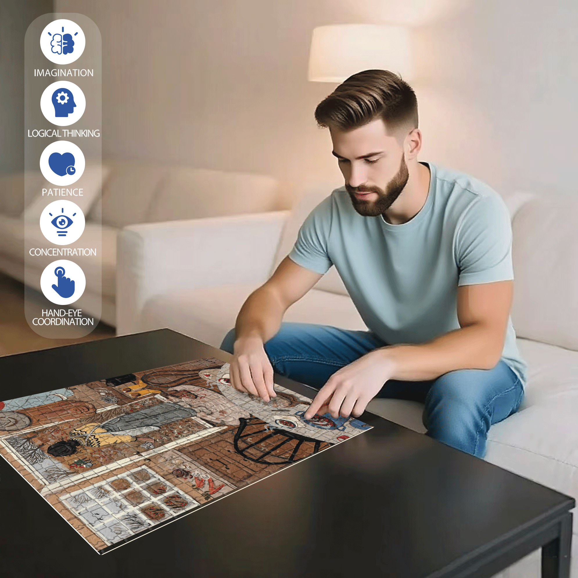 Dinner Bell 500pcs/1000pcs Jigsaw Puzzle, Scratch-Resistant, Interactive Family Game & Brain-Boosting DIY Decor, Perfect for Halloween, Christmas & New Year Gifts, Family Puzzle Game
