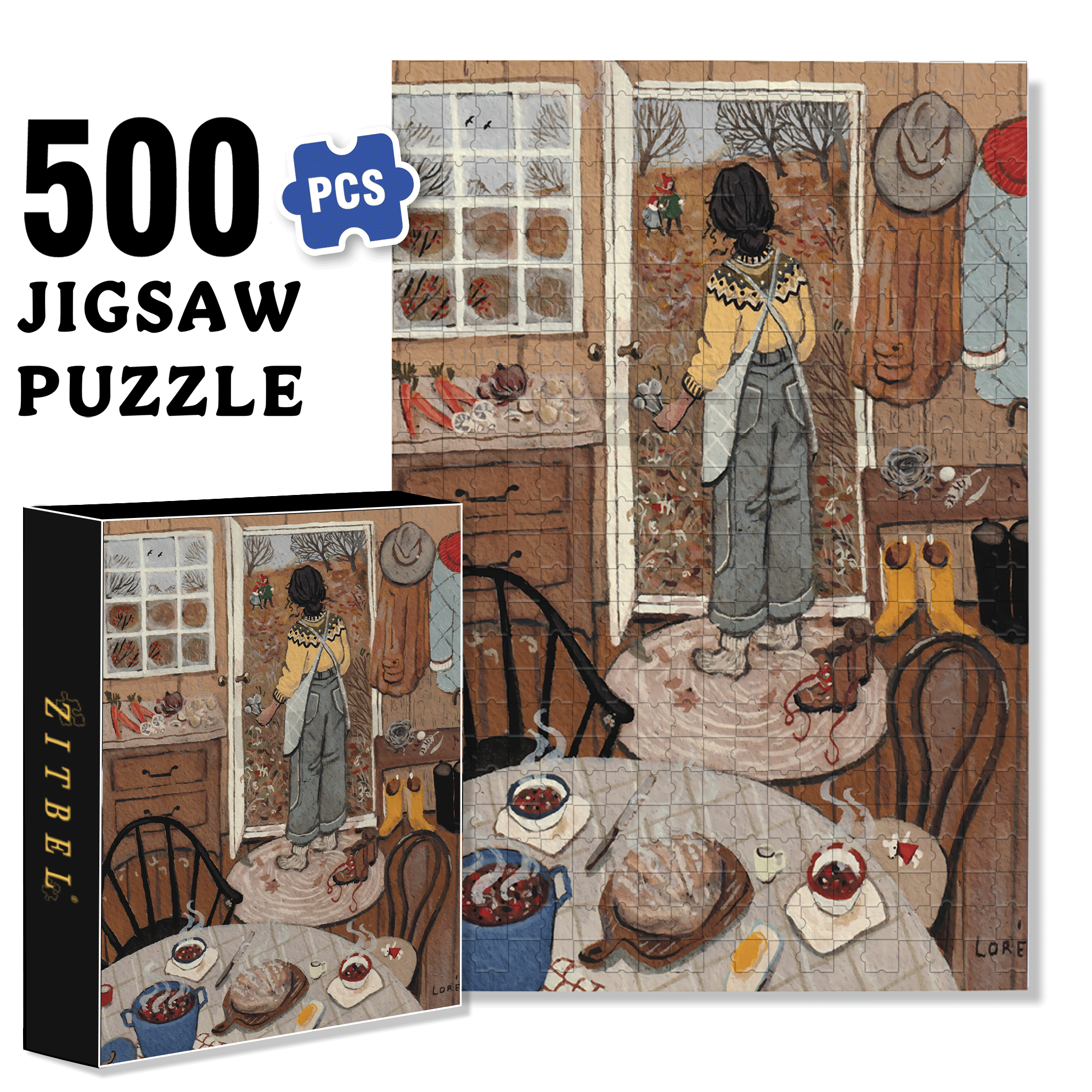 Dinner Bell 500pcs/1000pcs Jigsaw Puzzle, Scratch-Resistant, Interactive Family Game & Brain-Boosting DIY Decor, Perfect for Halloween, Christmas & New Year Gifts, Family Puzzle Game