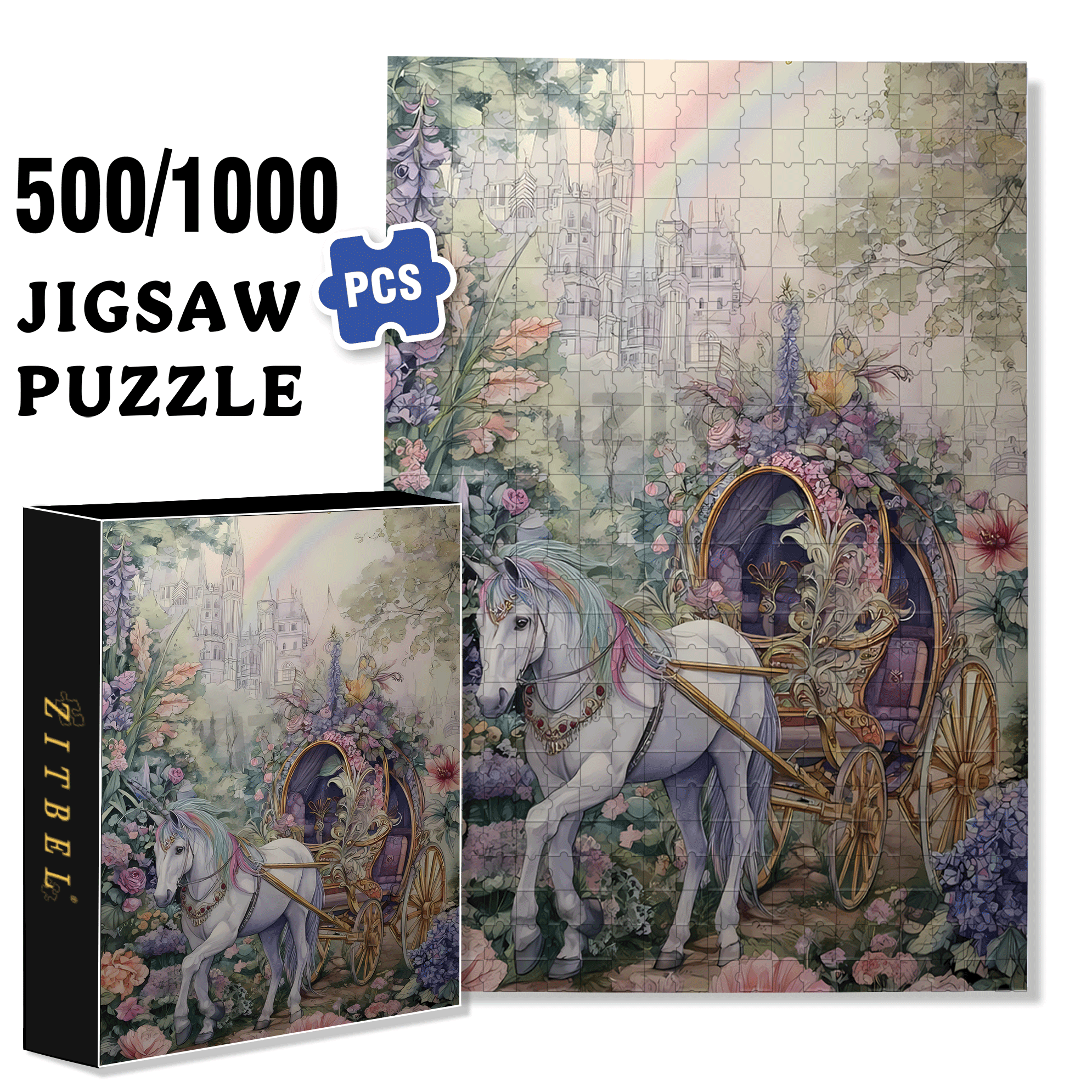 Flower Carriage 500pcs/1000pcs Jigsaw Puzzle, Scratch-Resistant, Interactive Family Game & Brain-Boosting DIY Decor, Perfect for Halloween, Christmas & New Year Gifts, Family Puzzle Game