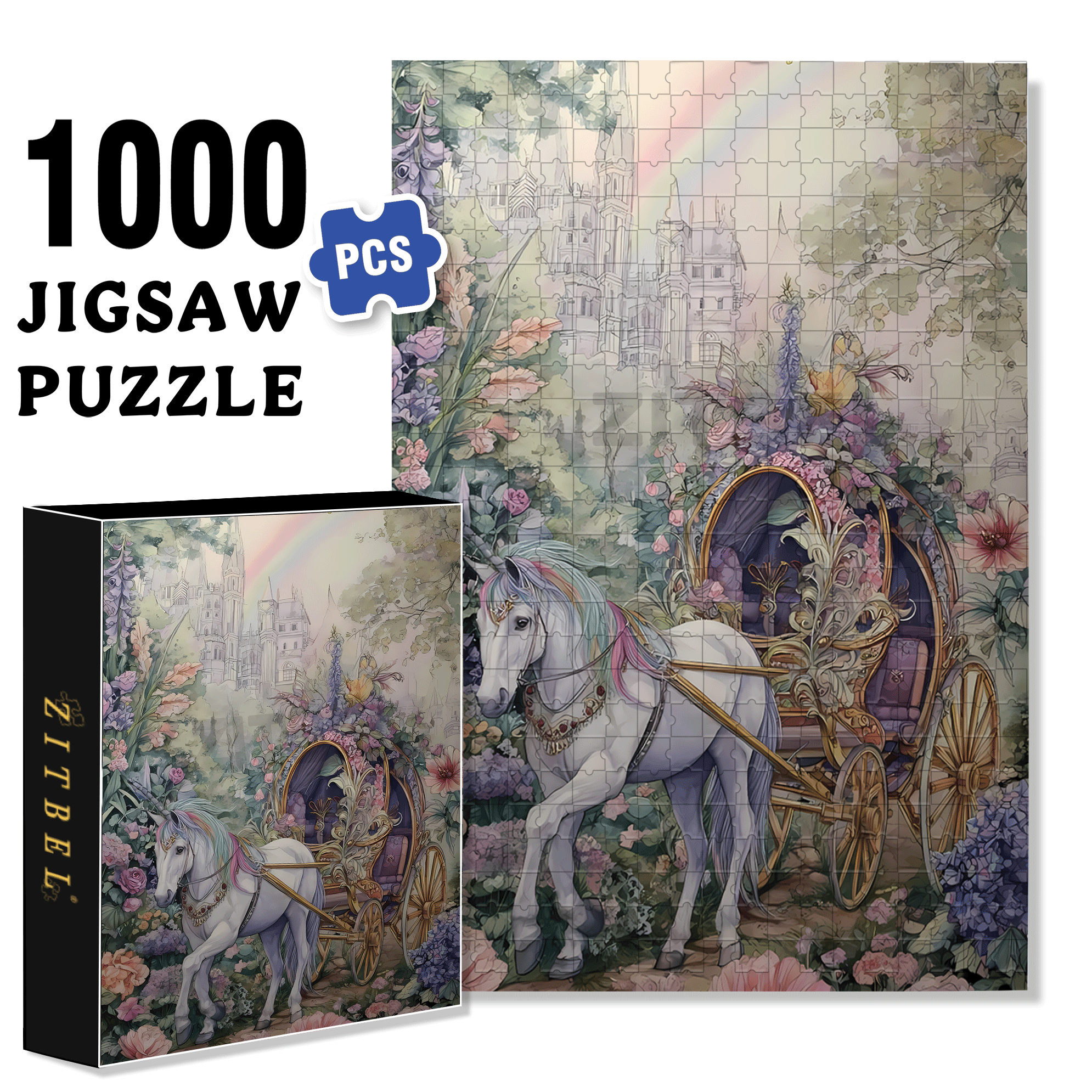 Flower Carriage 500pcs/1000pcs Jigsaw Puzzle, Scratch-Resistant, Interactive Family Game & Brain-Boosting DIY Decor, Perfect for Halloween, Christmas & New Year Gifts, Family Puzzle Game