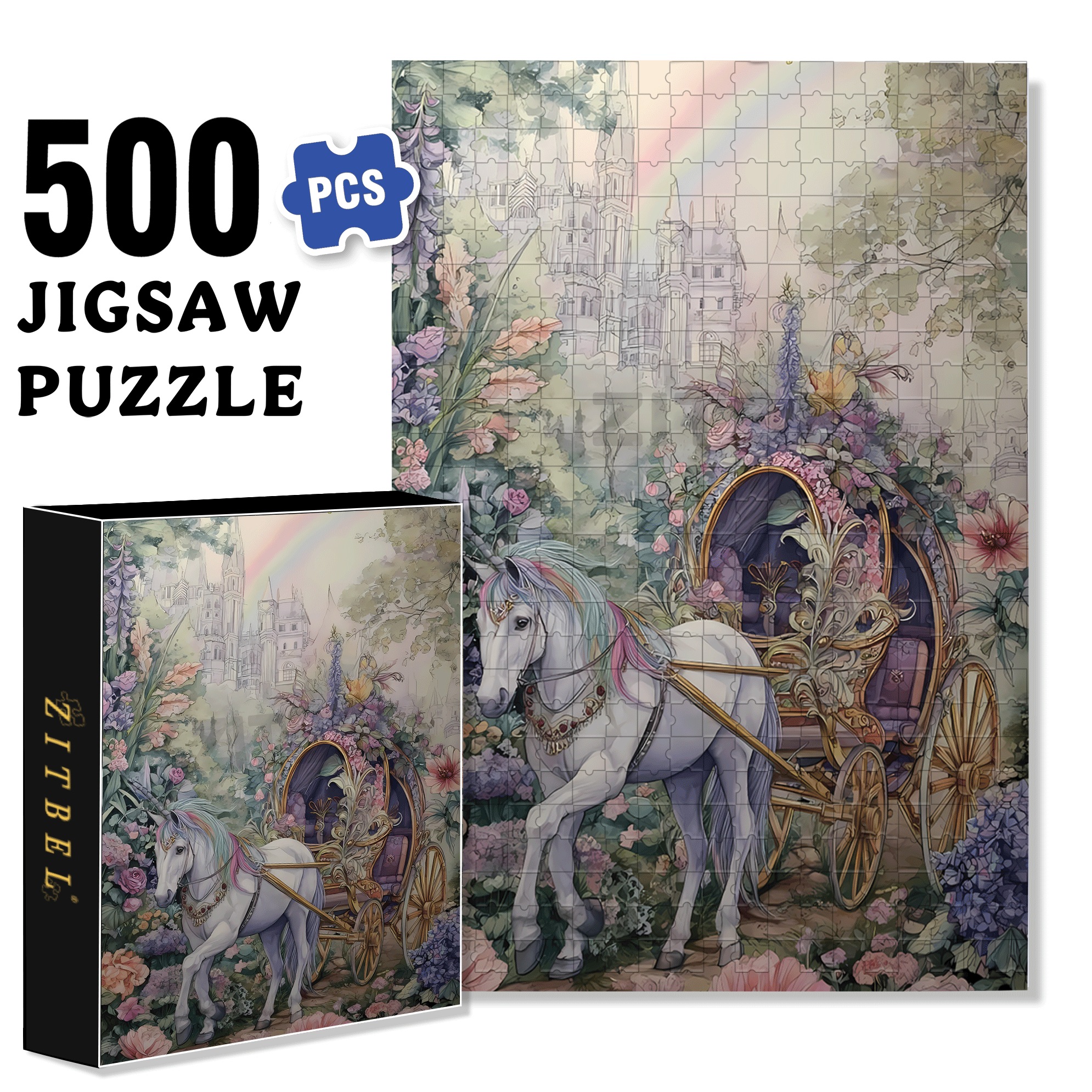 Flower Carriage 500pcs/1000pcs Jigsaw Puzzle, Scratch-Resistant, Interactive Family Game & Brain-Boosting DIY Decor, Perfect for Halloween, Christmas & New Year Gifts, Family Puzzle Game