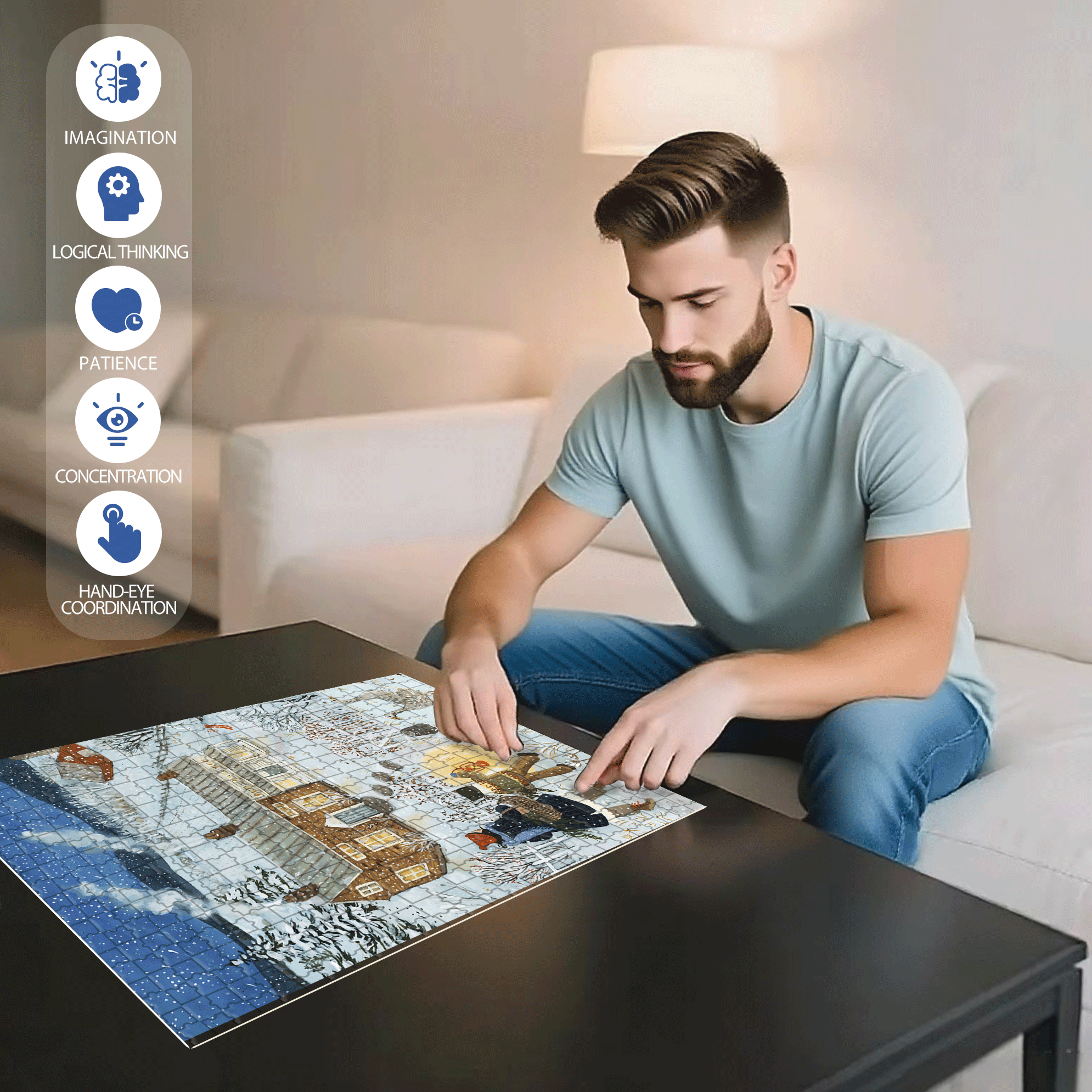 Homeward 500pcs/1000pcs Jigsaw Puzzle, Scratch-Resistant, Interactive Family Game & Brain-Boosting DIY Decor, Perfect for Halloween, Christmas & New Year Gifts, Family Puzzle Game