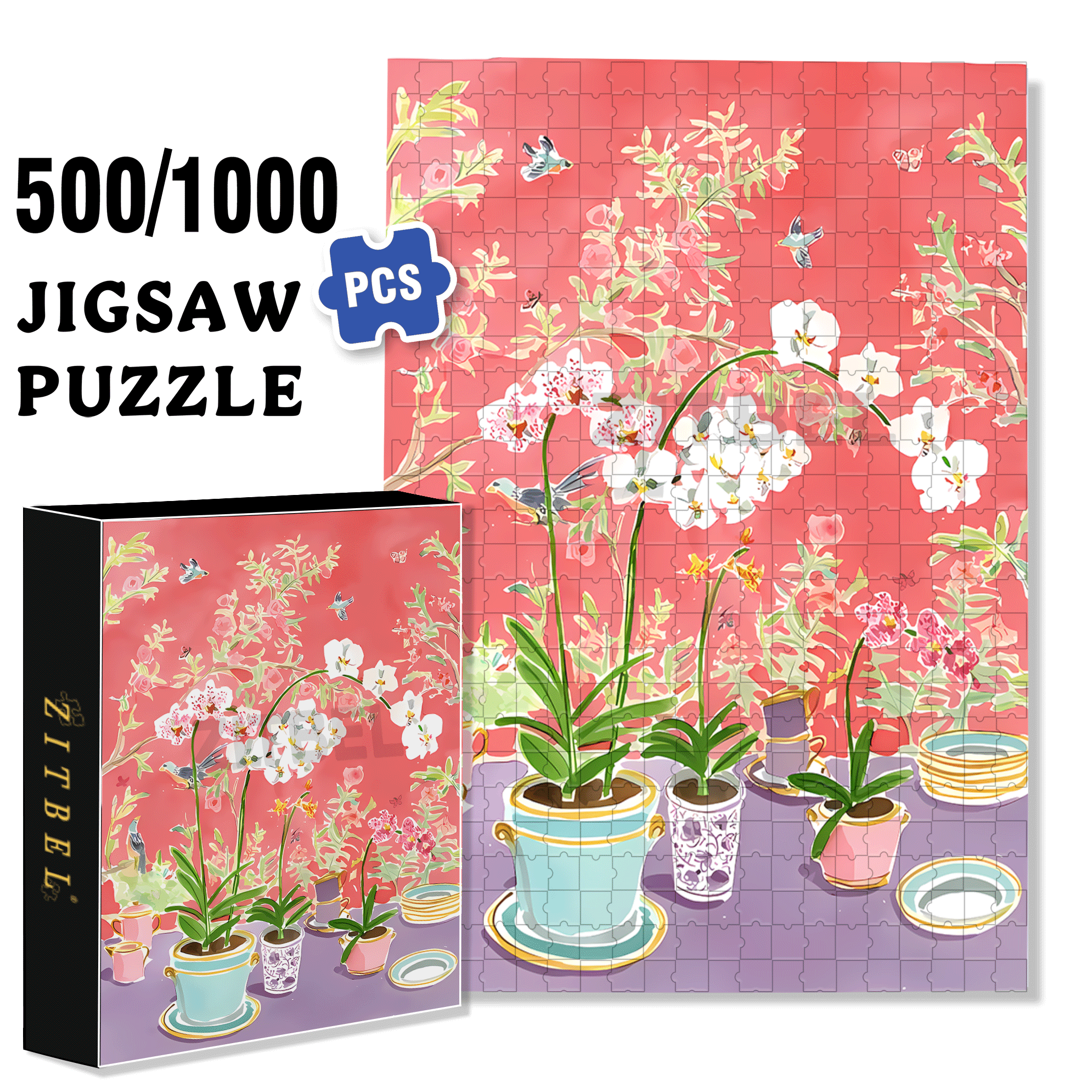 Lillian's Spring Garden 500pcs/1000pcs Jigsaw Puzzle, Scratch-Resistant, Interactive Family Game & Brain-Boosting DIY Decor, Perfect for Halloween, Christmas & New Year Gifts, Family Puzzle Game