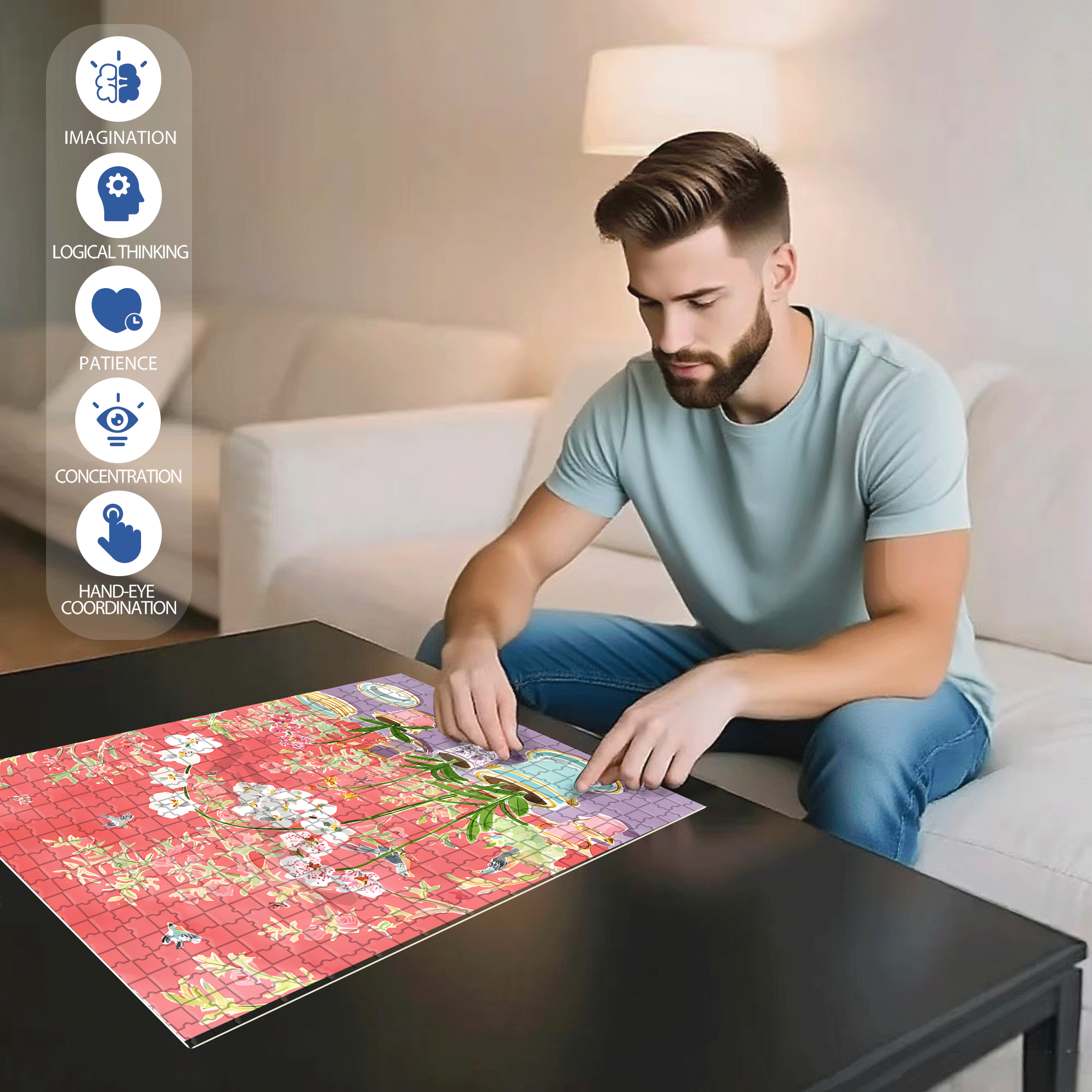 Lillian's Spring Garden 500pcs/1000pcs Jigsaw Puzzle, Scratch-Resistant, Interactive Family Game & Brain-Boosting DIY Decor, Perfect for Halloween, Christmas & New Year Gifts, Family Puzzle Game