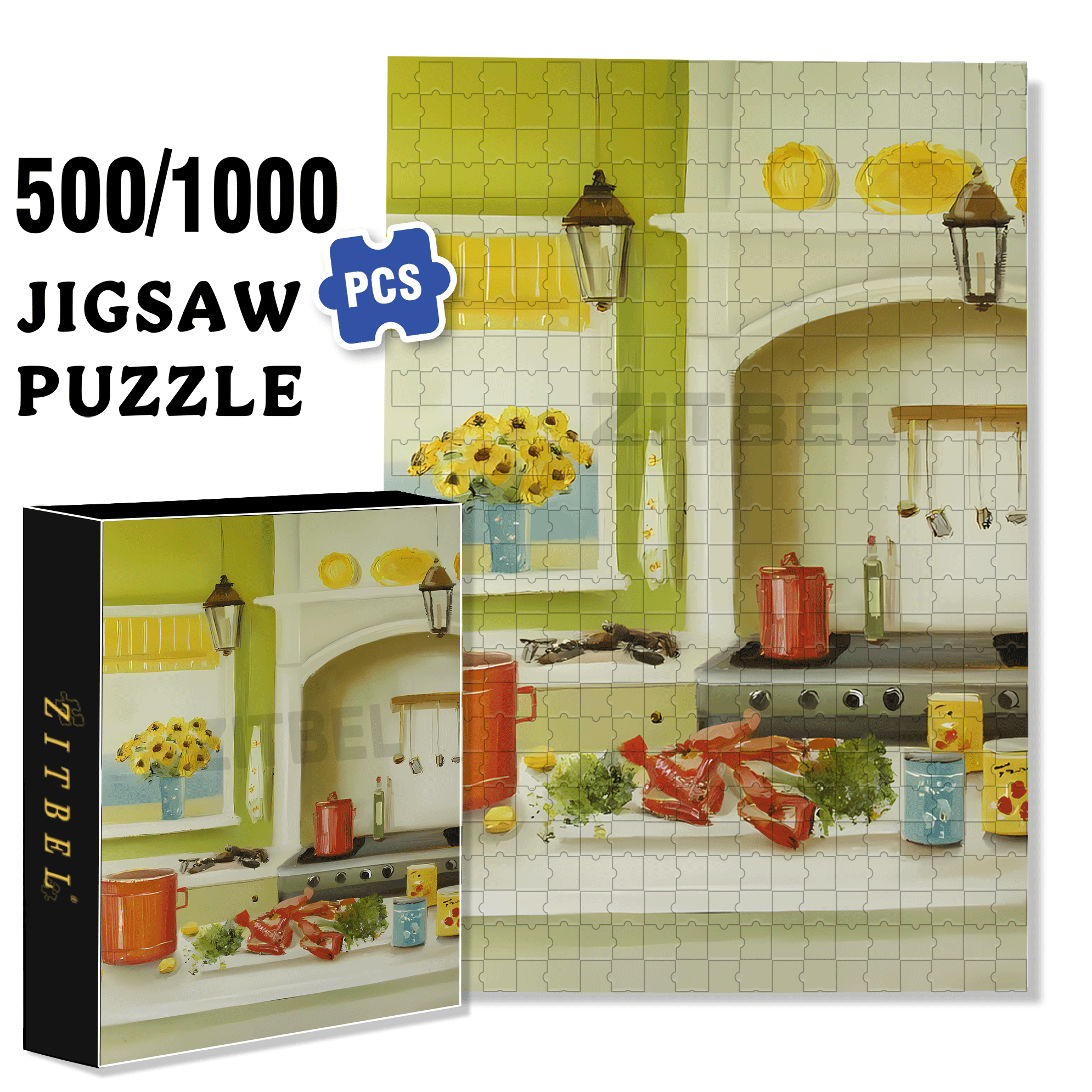 Lobsters and Lemons 500pcs/1000pcs Jigsaw Puzzle, Scratch-Resistant, Interactive Family Game & Brain-Boosting DIY Decor, Perfect for Halloween, Christmas & New Year Gifts, Family Puzzle Game