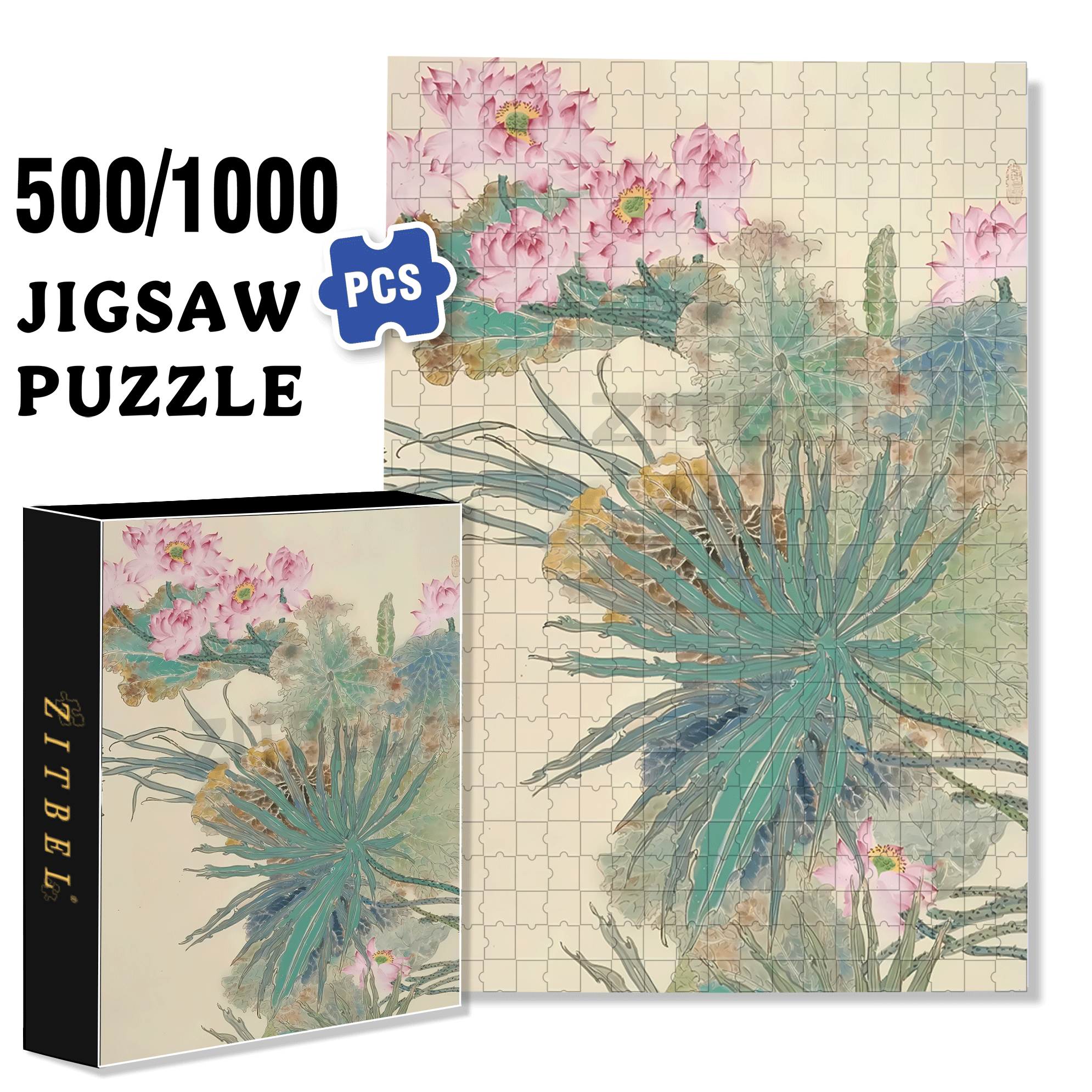 Lotus In The Sunlight 500pcs/1000pcs Jigsaw Puzzle, Scratch-Resistant, Interactive Family Game & Brain-Boosting DIY Decor, Perfect for Halloween, Christmas & New Year Gifts, Family Puzzle Game