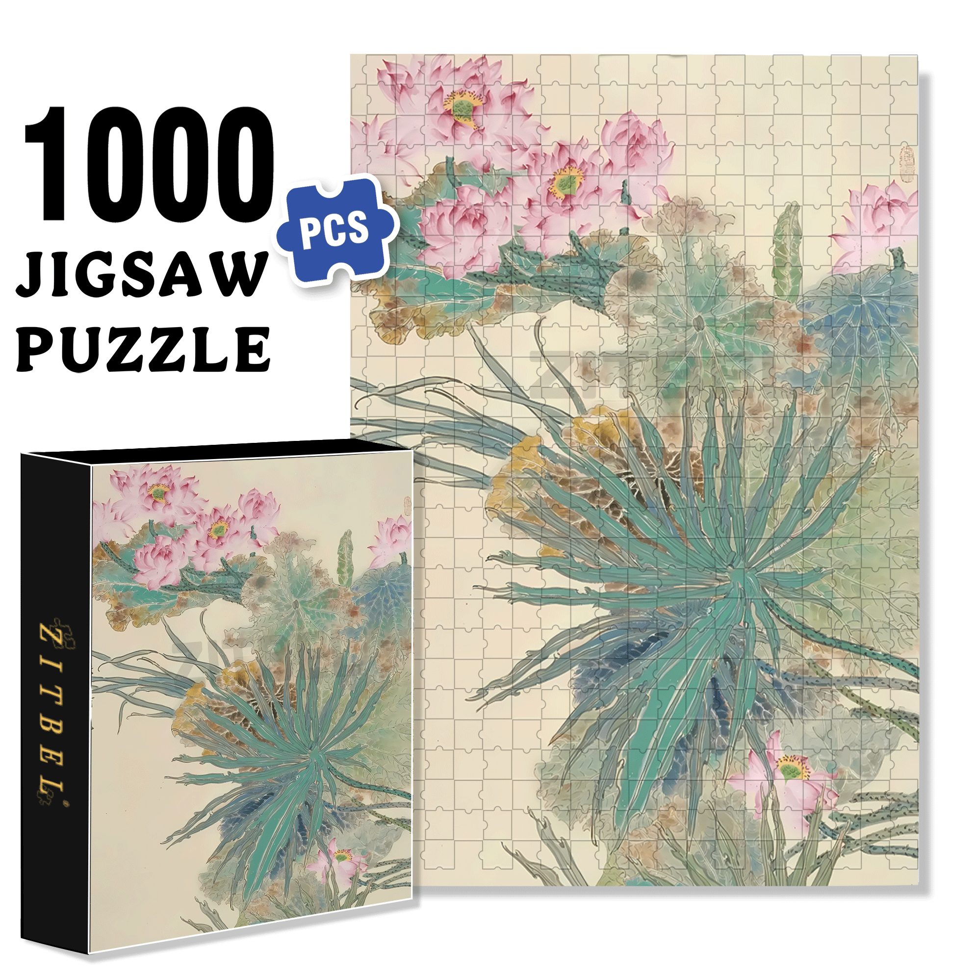 Lotus In The Sunlight 500pcs/1000pcs Jigsaw Puzzle, Scratch-Resistant, Interactive Family Game & Brain-Boosting DIY Decor, Perfect for Halloween, Christmas & New Year Gifts, Family Puzzle Game