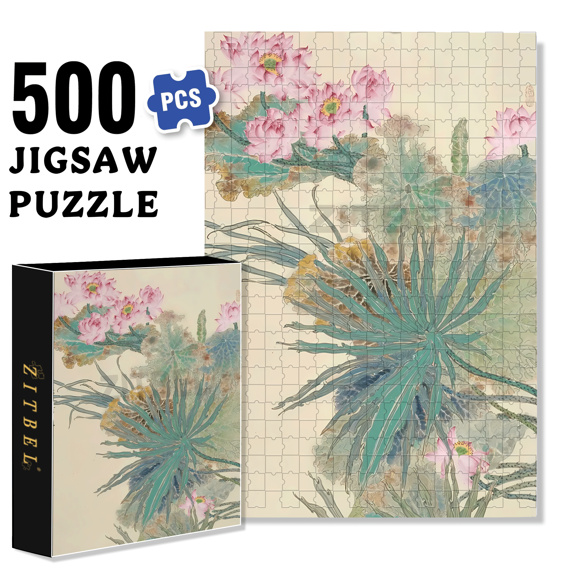 Lotus In The Sunlight 500pcs/1000pcs Jigsaw Puzzle, Scratch-Resistant, Interactive Family Game & Brain-Boosting DIY Decor, Perfect for Halloween, Christmas & New Year Gifts, Family Puzzle Game