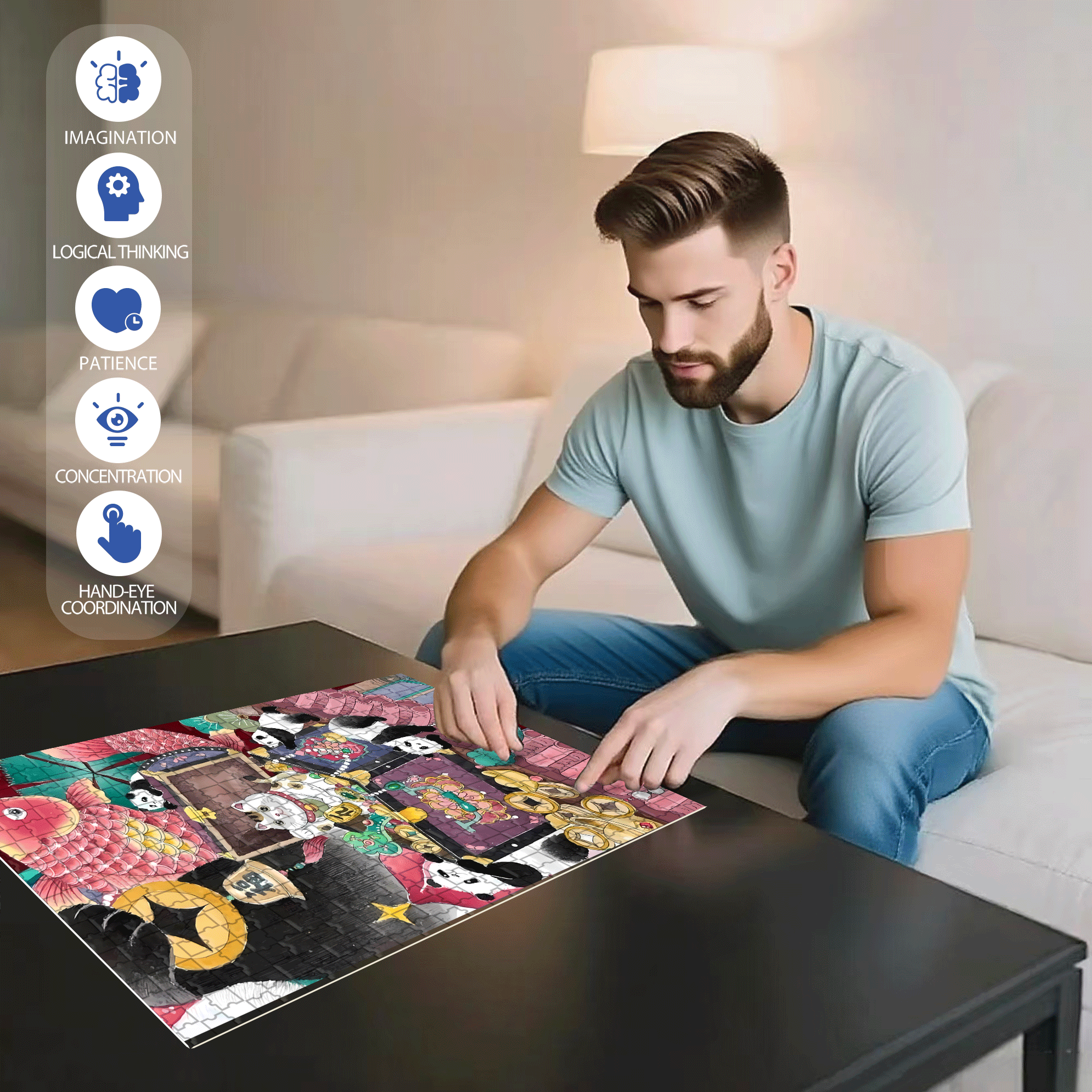 Lucky Cat 2 500pcs/1000pcs Jigsaw Puzzle, Scratch-Resistant, Interactive Family Game & Brain-Boosting DIY Decor, Perfect for Halloween, Christmas & New Year Gifts, Family Puzzle Game