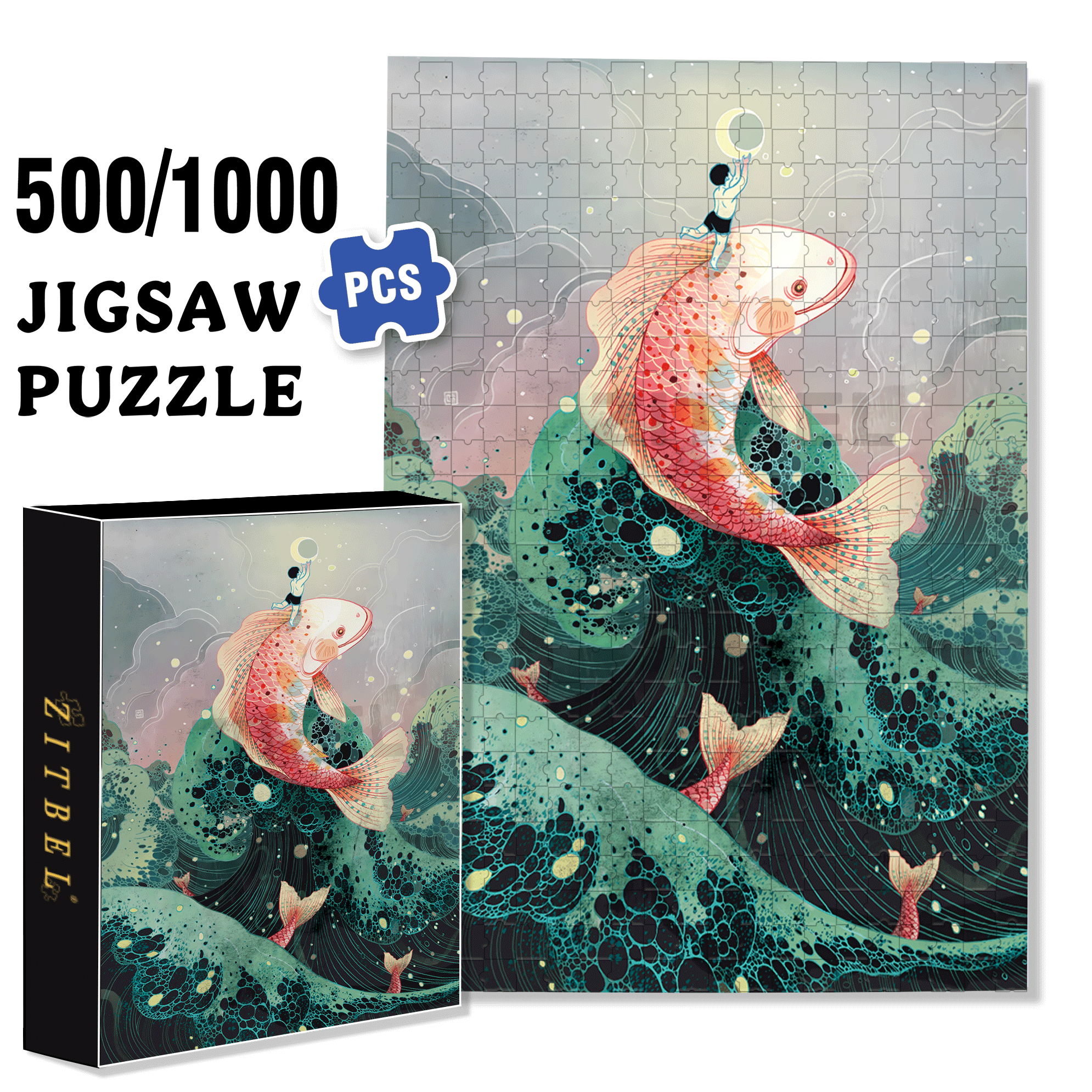 Moon Catcher 500pcs/1000pcs Jigsaw Puzzle, Scratch-Resistant, Interactive Family Game & Brain-Boosting DIY Decor, Perfect for Halloween, Christmas & New Year Gifts, Family Puzzle Game