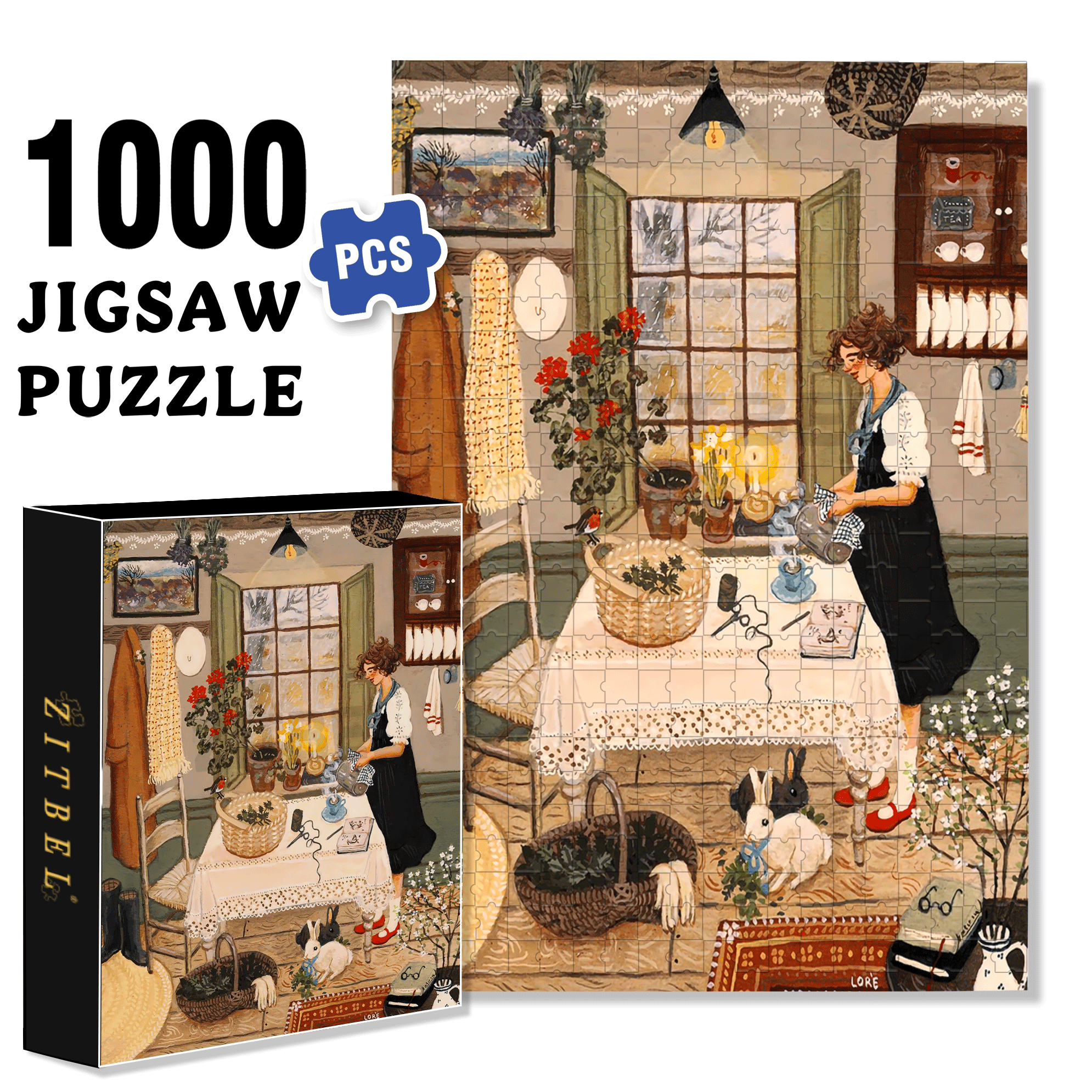 Nettle Tea 500pcs/1000pcs Jigsaw Puzzle, Scratch-Resistant, Interactive Family Game & Brain-Boosting DIY Decor, Perfect for Halloween, Christmas & New Year Gifts, Family Puzzle Game
