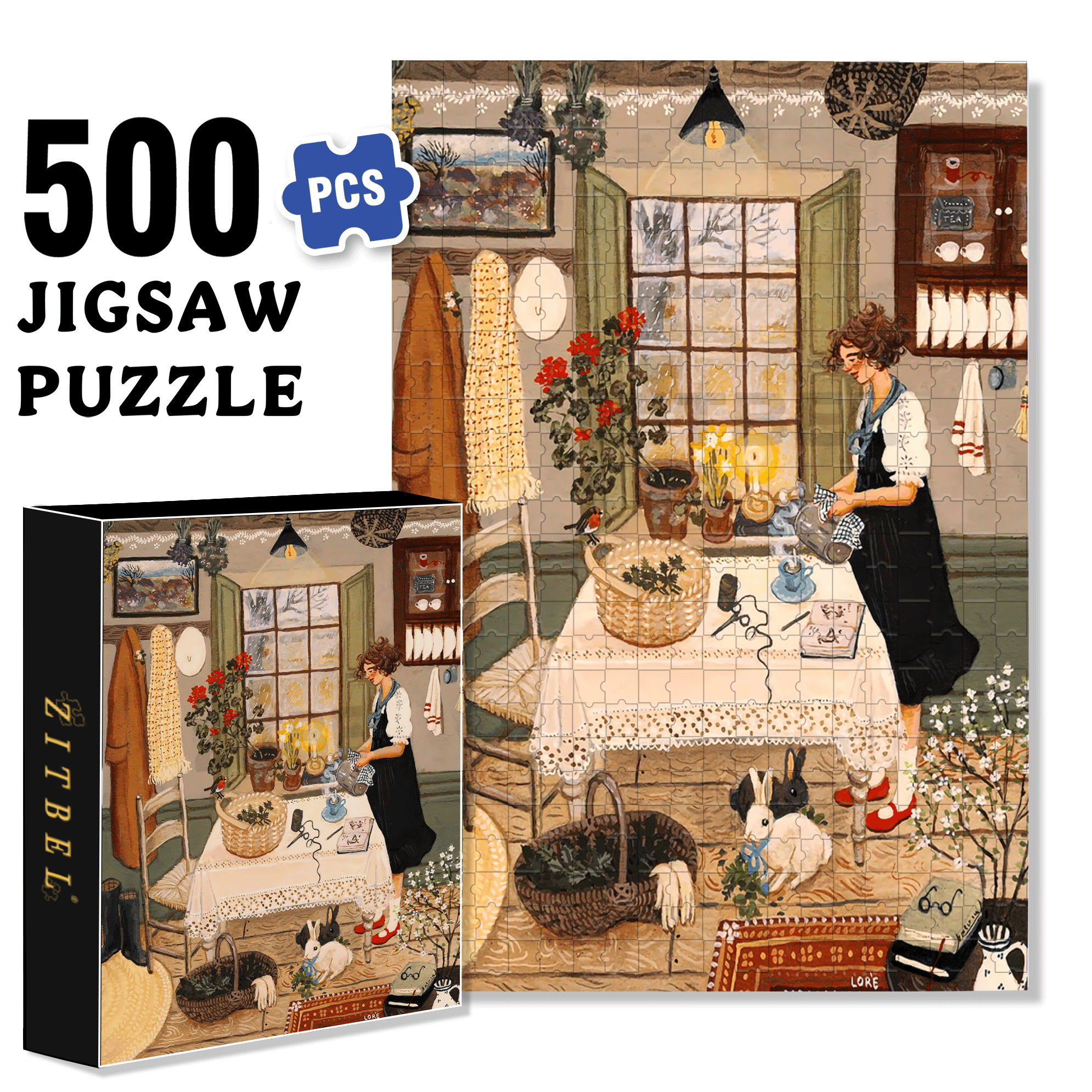 Nettle Tea 500pcs/1000pcs Jigsaw Puzzle, Scratch-Resistant, Interactive Family Game & Brain-Boosting DIY Decor, Perfect for Halloween, Christmas & New Year Gifts, Family Puzzle Game